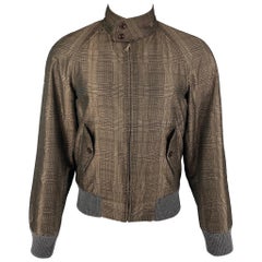 DRIES VAN NOTEN Size M Brown Grey Plaid Polyester Bomber Jacket