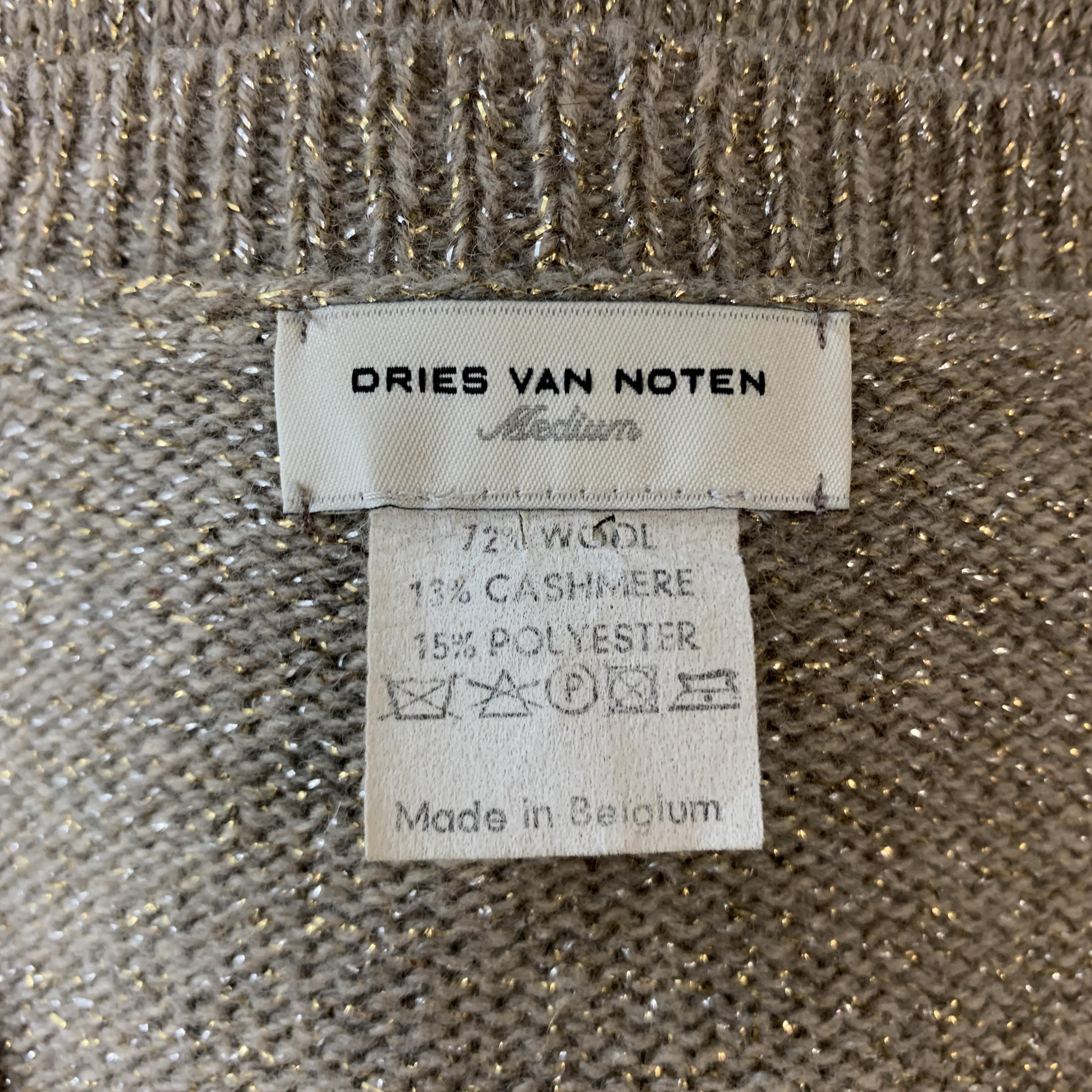 Men's DRIES VAN NOTEN Size M Gold Metallic Wool Blend Sparkle Knit V-Neck Pullover