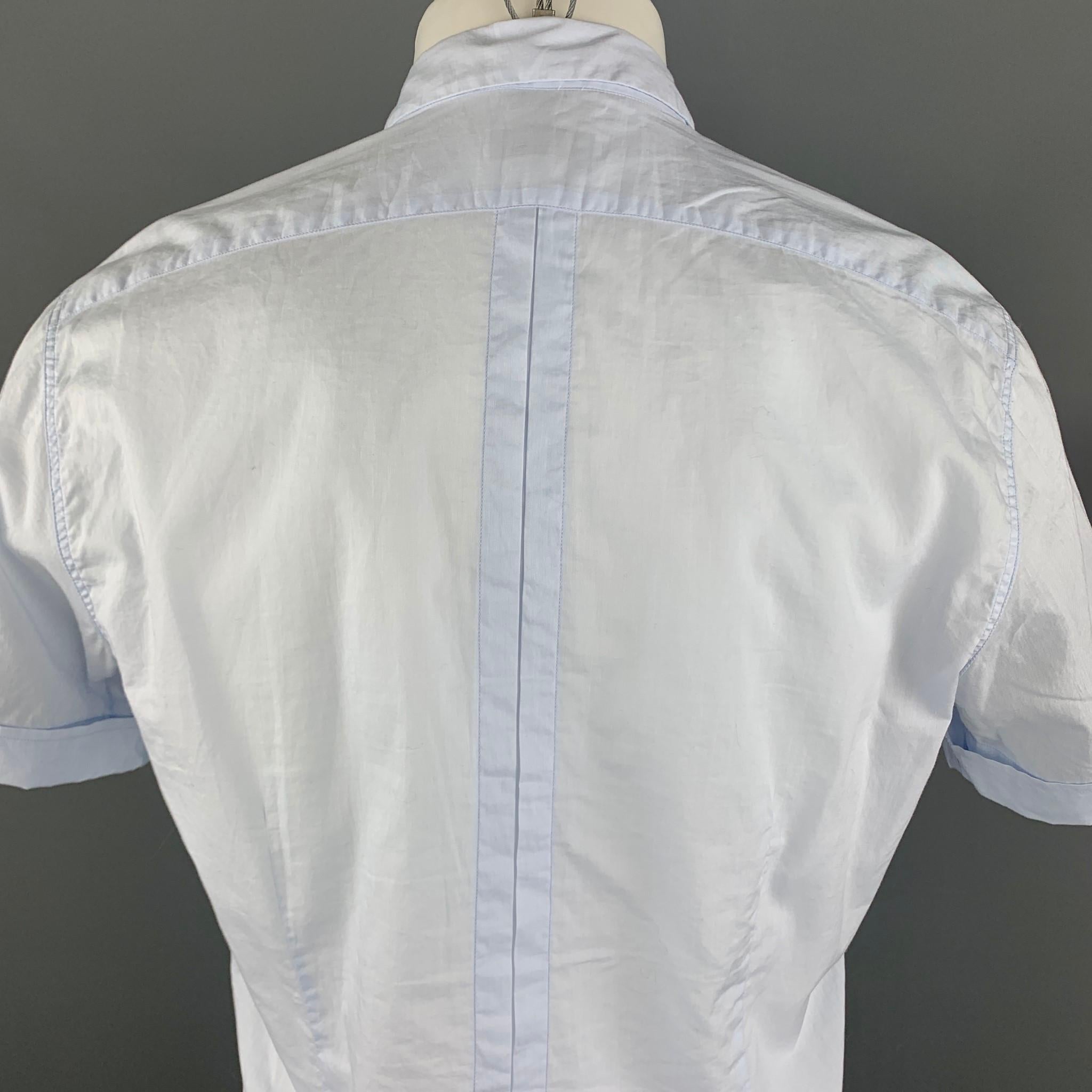 Gray DRIES VAN NOTEN Size M Light Blue Cotton Button Up Patch Pocket Cuffed Shirt