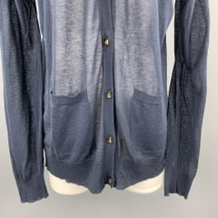 DRIES VAN NOTEN Size M Navy Cotton / Cashmere Sheer Knit Cardigan