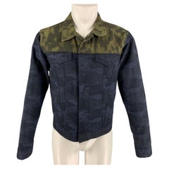 DRIES VAN NOTEN Size M Navy Green Cotton Camo Print Trucker Jacket