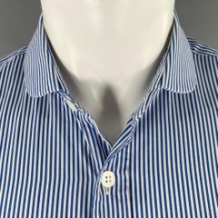 DRIES VAN NOTEN Size M Navy White Stripe Peter Pan Collar Long Sleeve Shirt