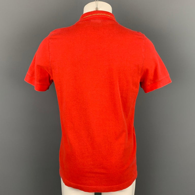 Red DRIES VAN NOTEN Size M Orange Cotton Gold Trim Short Sleeve Polo