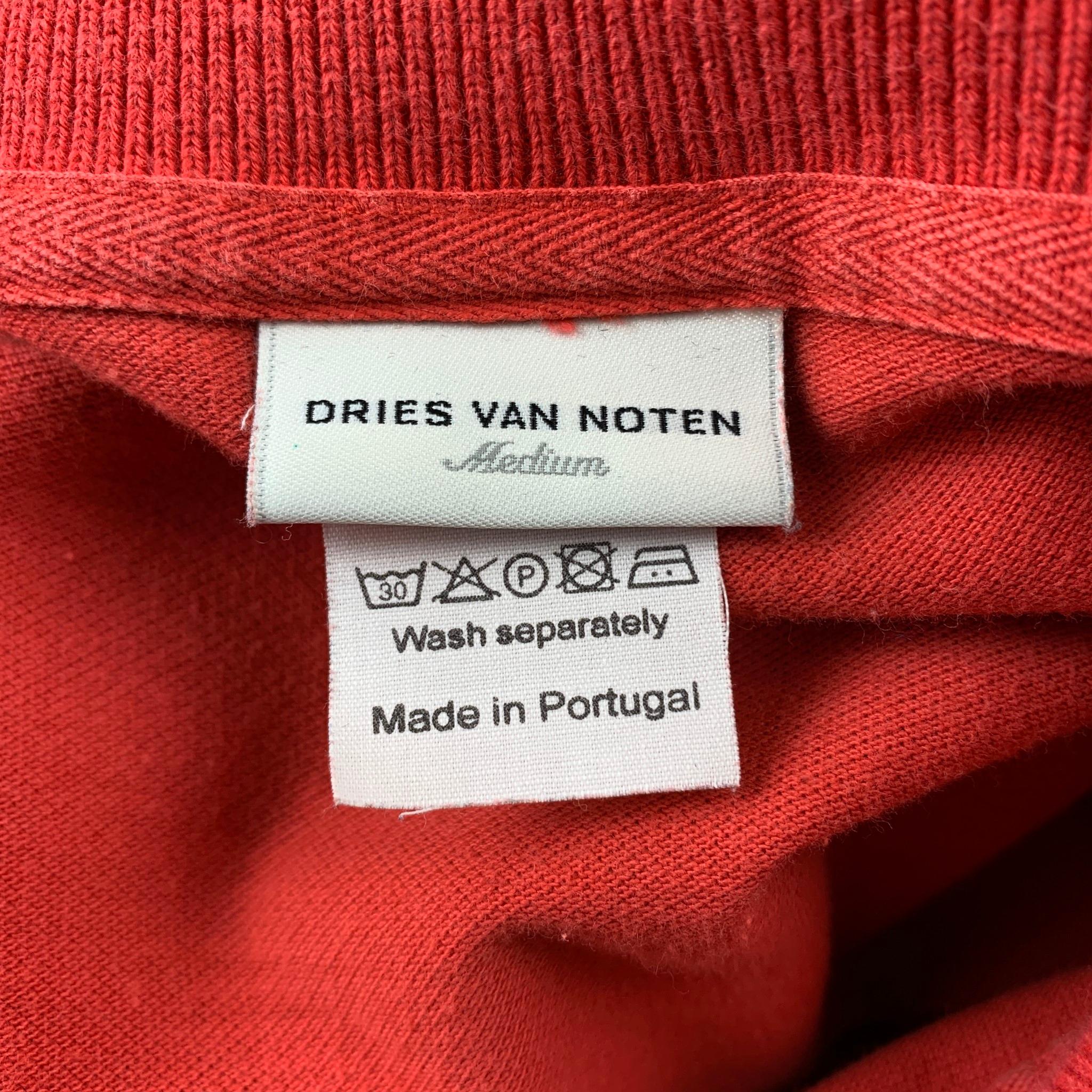 DRIES VAN NOTEN Size M Orange Cotton Gold Trim Short Sleeve Polo In Good Condition In San Francisco, CA