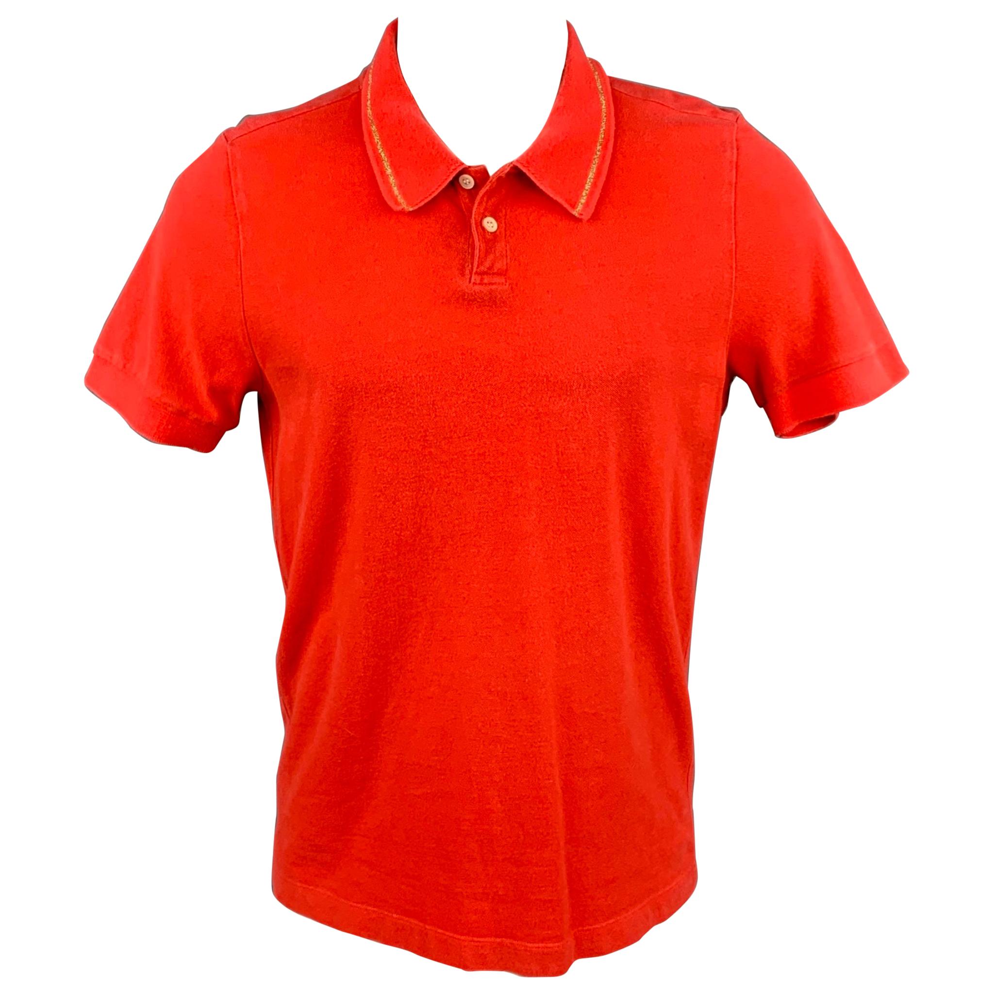 DRIES VAN NOTEN Size M Orange Cotton Gold Trim Short Sleeve Polo