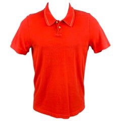 DRIES VAN NOTEN Size M Orange Cotton Gold Trim Short Sleeve Polo