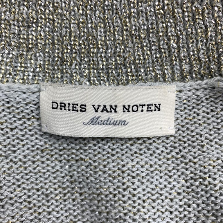 DRIES VAN NOTEN Size M Silver and Gold Sparkle Knit Collared Cardigan ...
