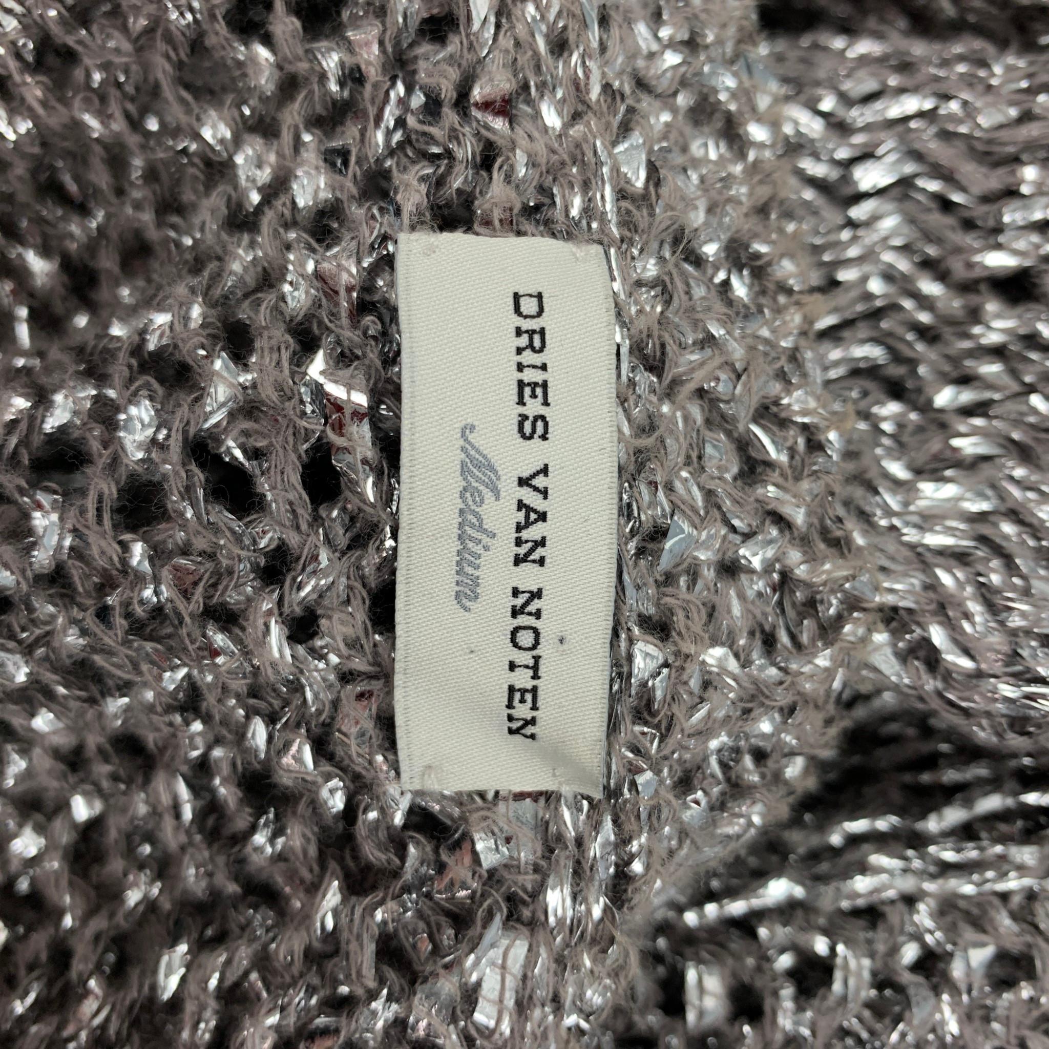 DRIES VAN NOTEN Size M Silver Metallic Cotton / Polyester Cardigan In Good Condition In San Francisco, CA