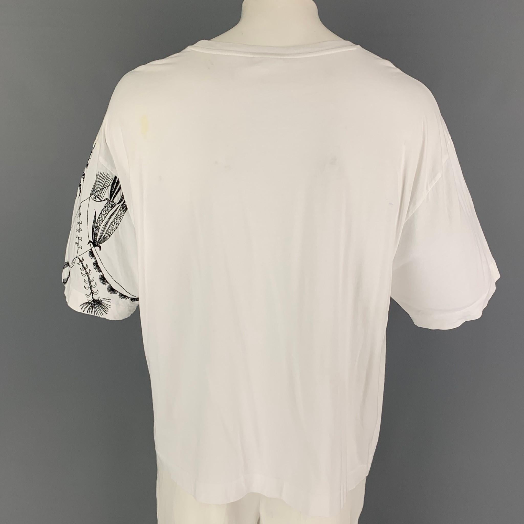 Beige DRIES VAN NOTEN Size M White Black Embroidery Cotton Short Sleeve T-shirt