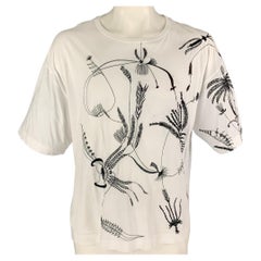 DRIES VAN NOTEN Size M White Black Embroidery Cotton Short Sleeve T-shirt