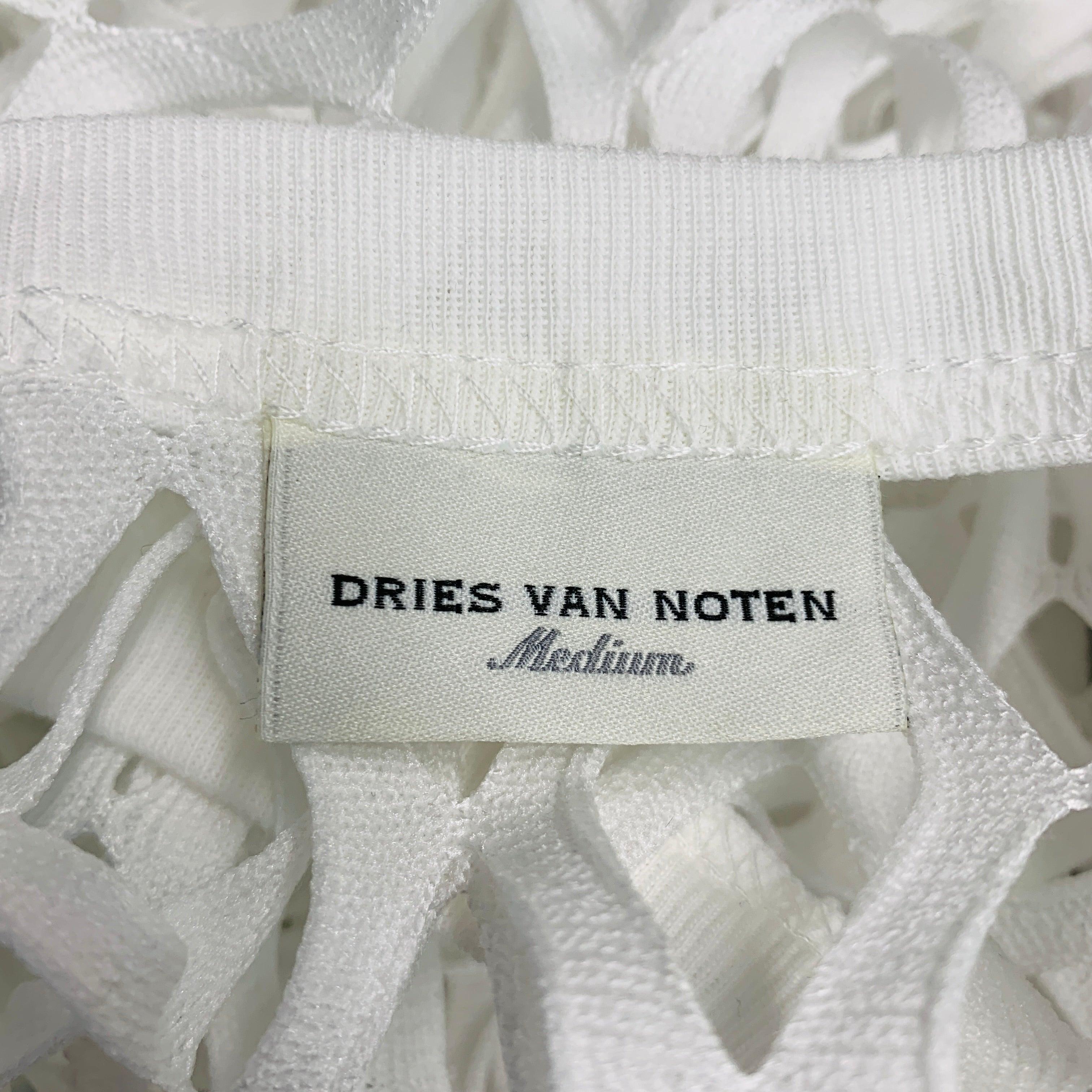 DRIES VAN NOTEN Size M White Mesh Polyester Crew Neck Pullover For Sale 2