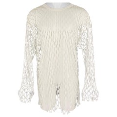 DRIES VAN NOTEN Talla M Jersey de cuello redondo de malla blanca de poliéster