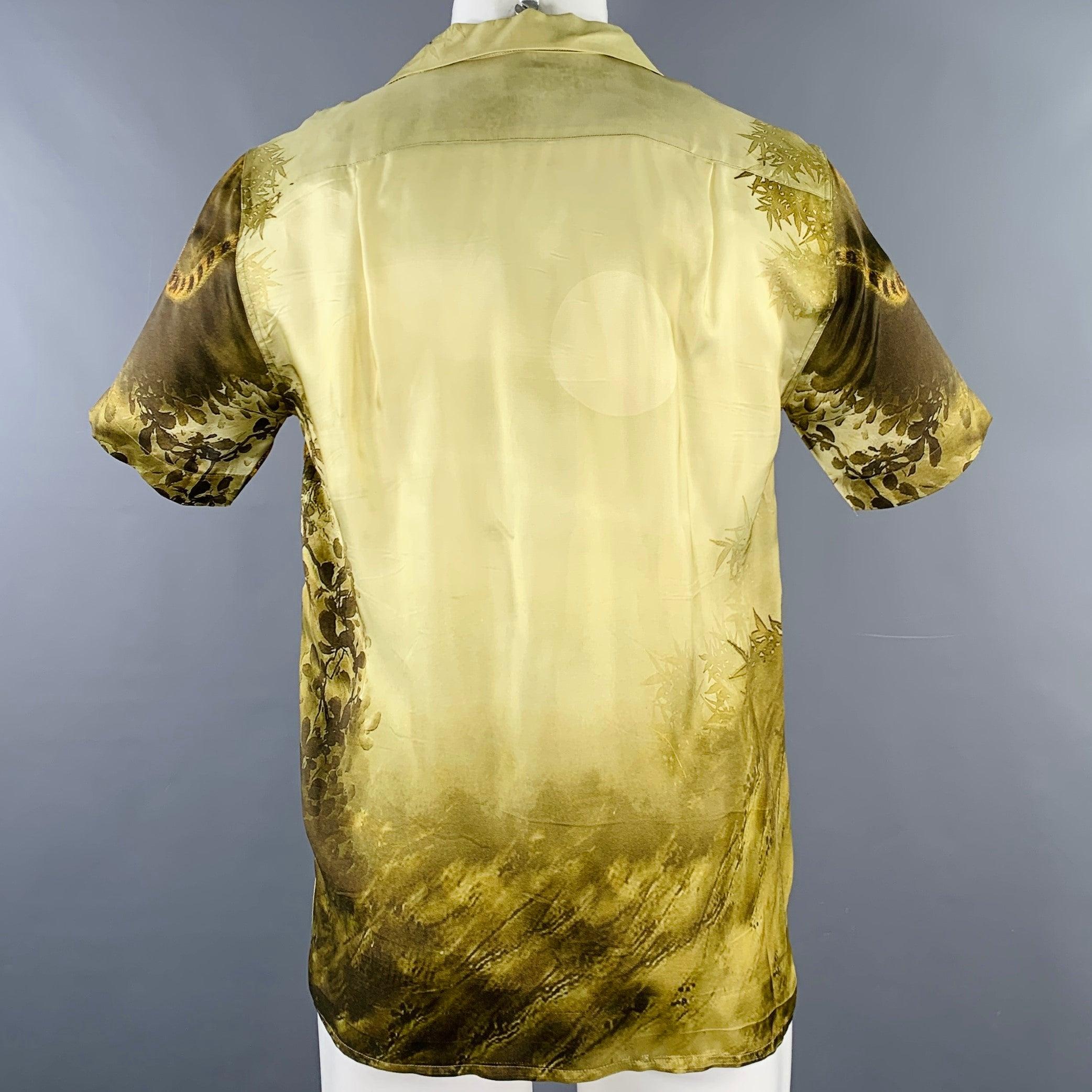 Men's DRIES VAN NOTEN Size M Yellow Olive Tiger Short Sleeve Shirt