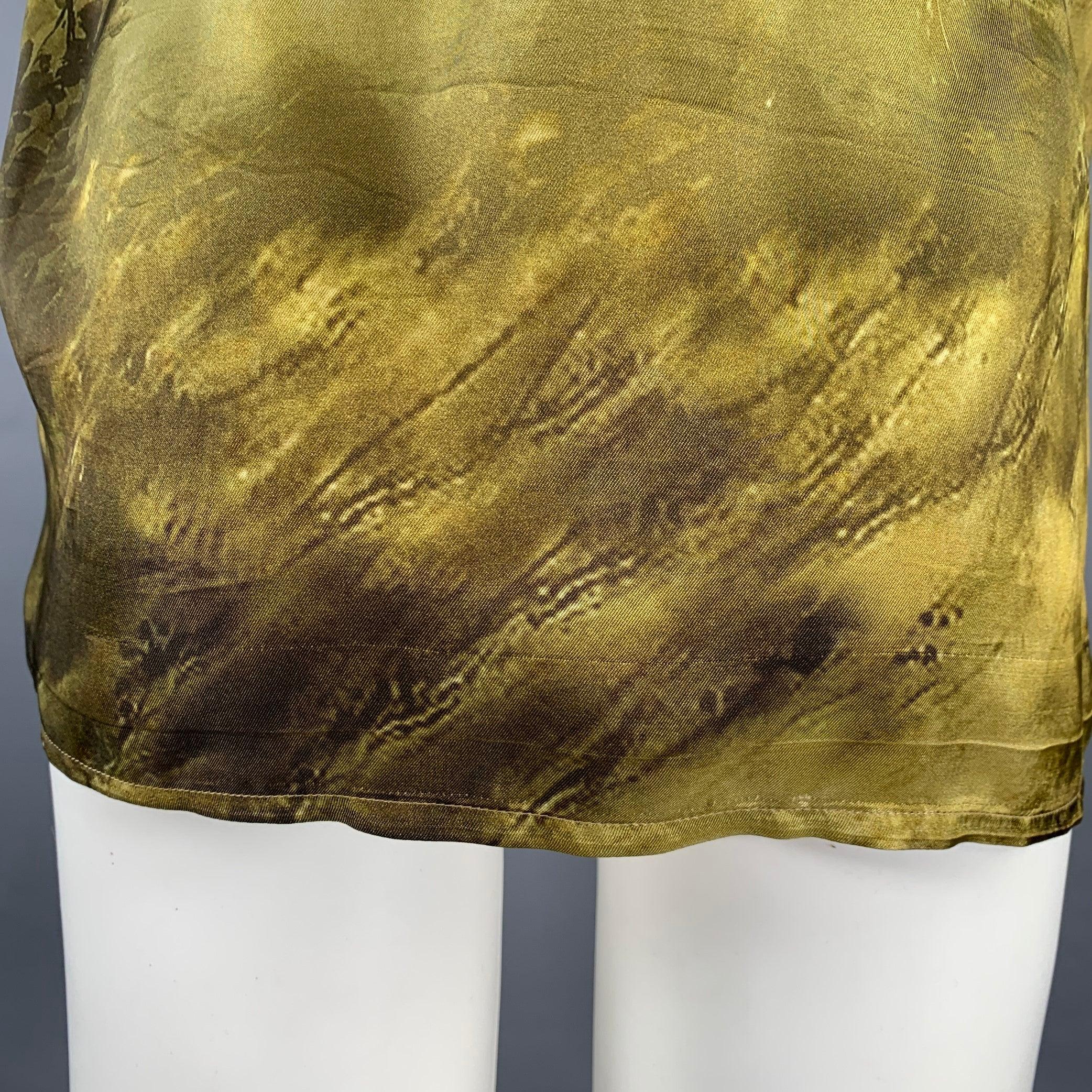 DRIES VAN NOTEN Size M Yellow Olive Tiger Short Sleeve Shirt 1