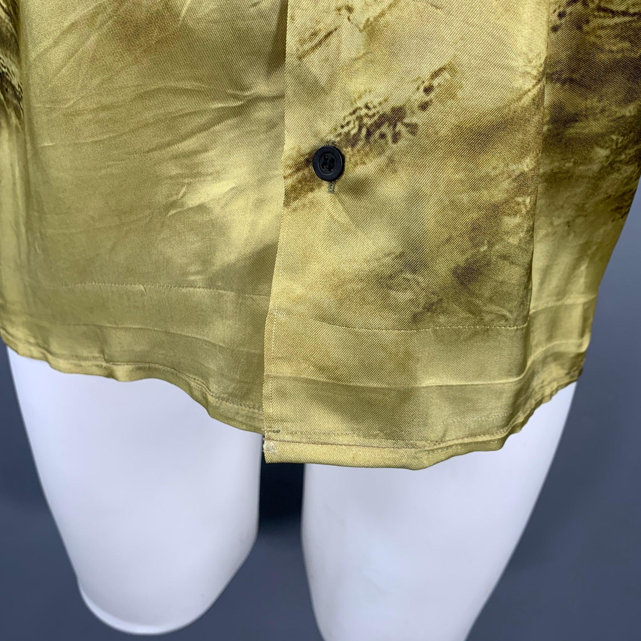 DRIES VAN NOTEN Size M Yellow Olive Tiger Short Sleeve Shirt 4