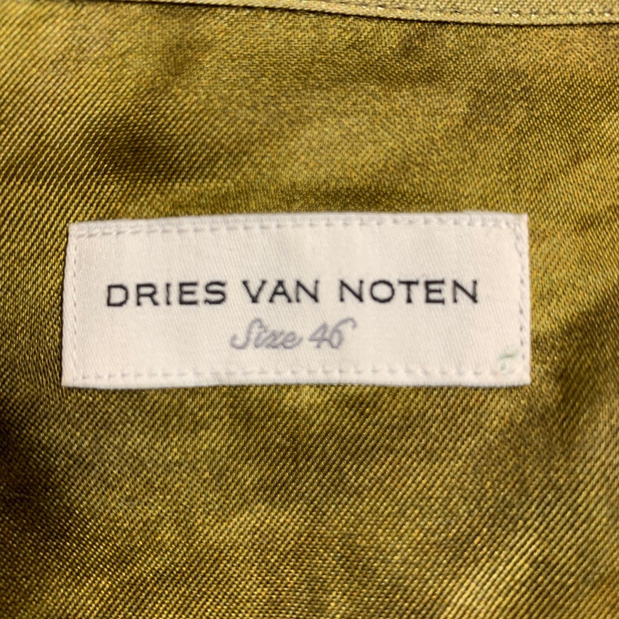 DRIES VAN NOTEN Size M Yellow Olive Tiger Short Sleeve Shirt 5