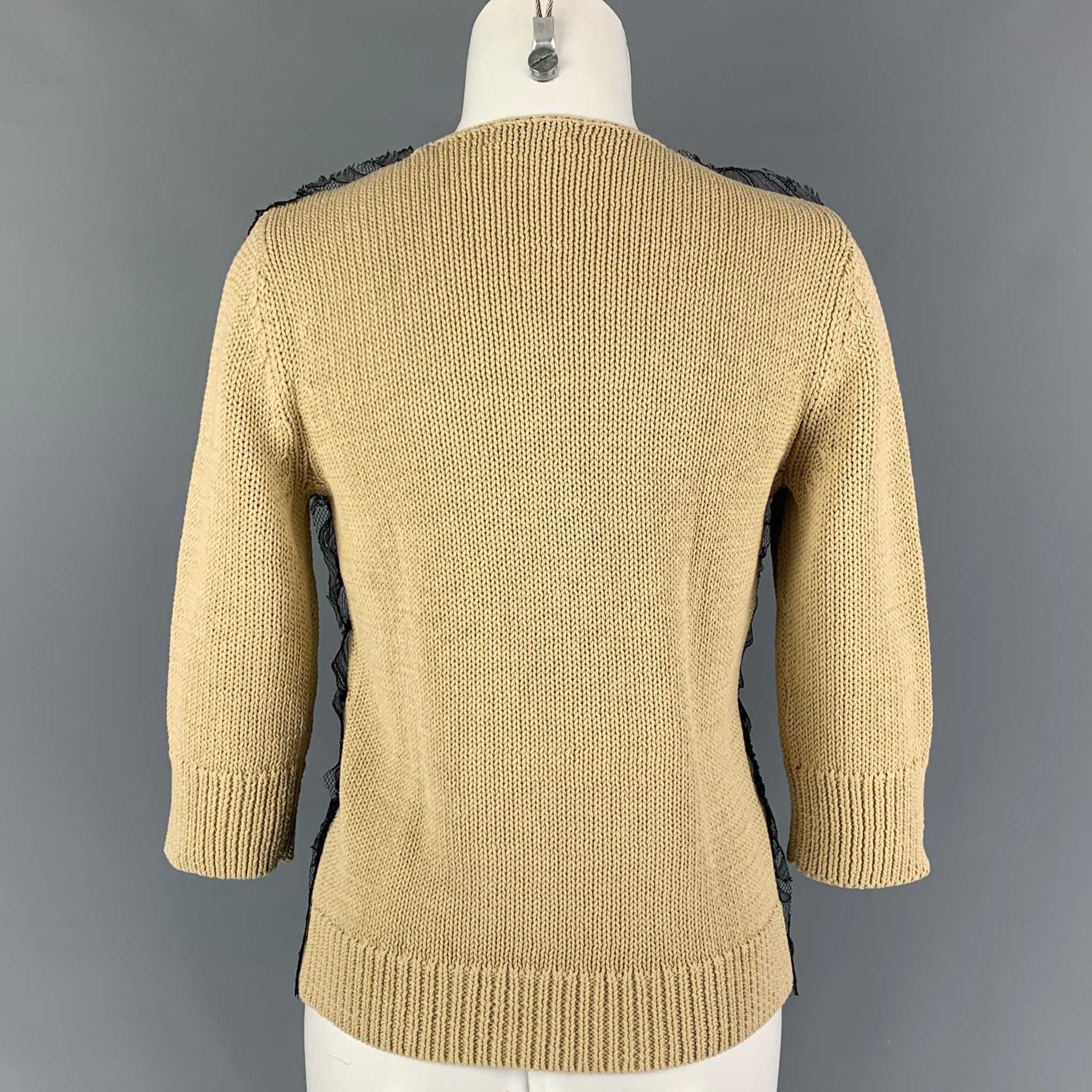 DRIES VAN NOTEN Size S Black Beige Cotton Beaded Pullover In Good Condition For Sale In San Francisco, CA