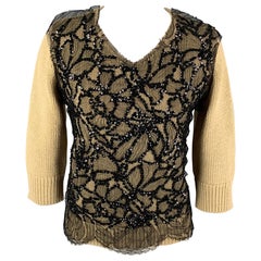 DRIES VAN NOTEN Talla S Negro Beige Jersey de algodón con cuentas