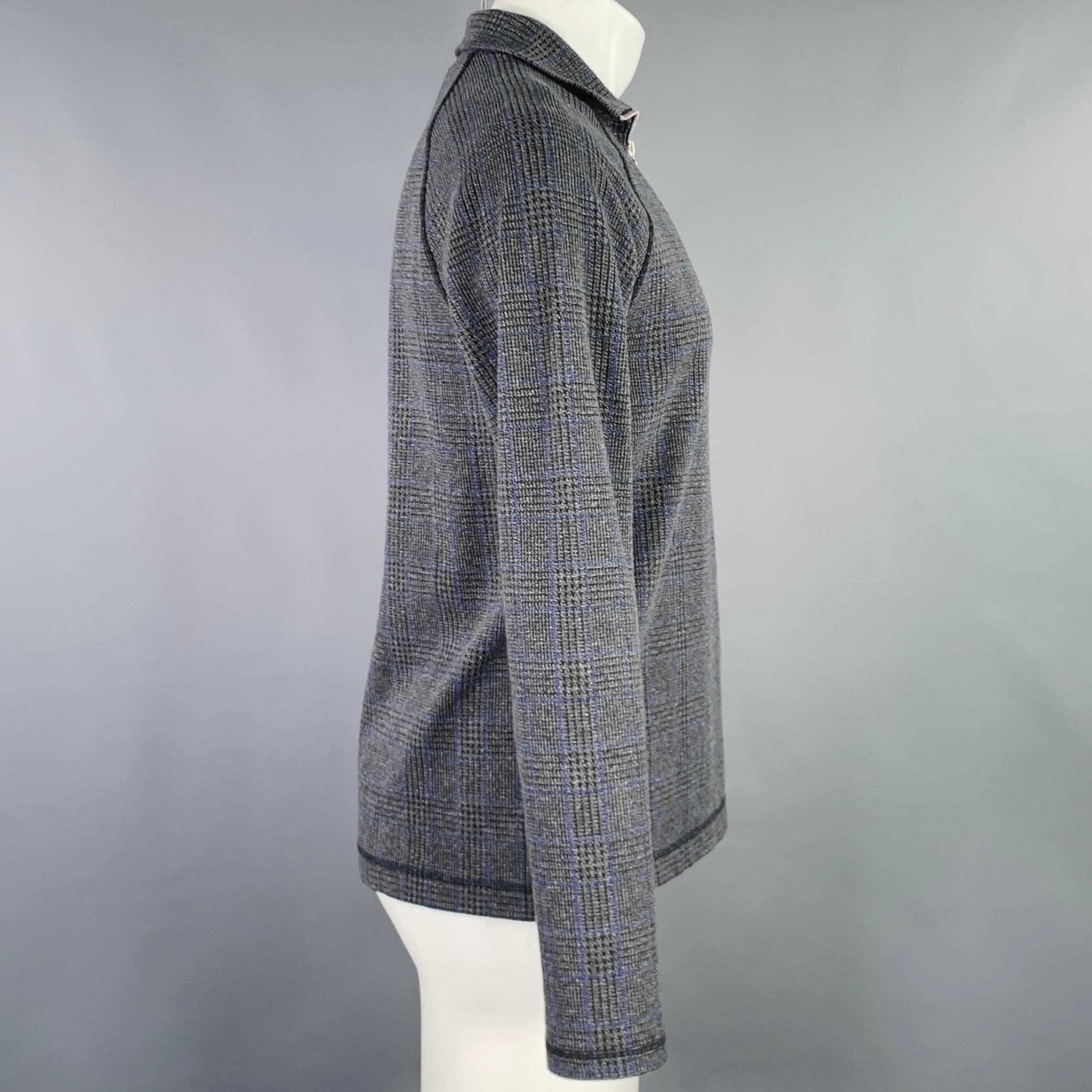 Noir DRIES VAN NOTEN Size S Black Charcoal Glenplaid Cotton Blend 1/4 Zip Pullover en vente