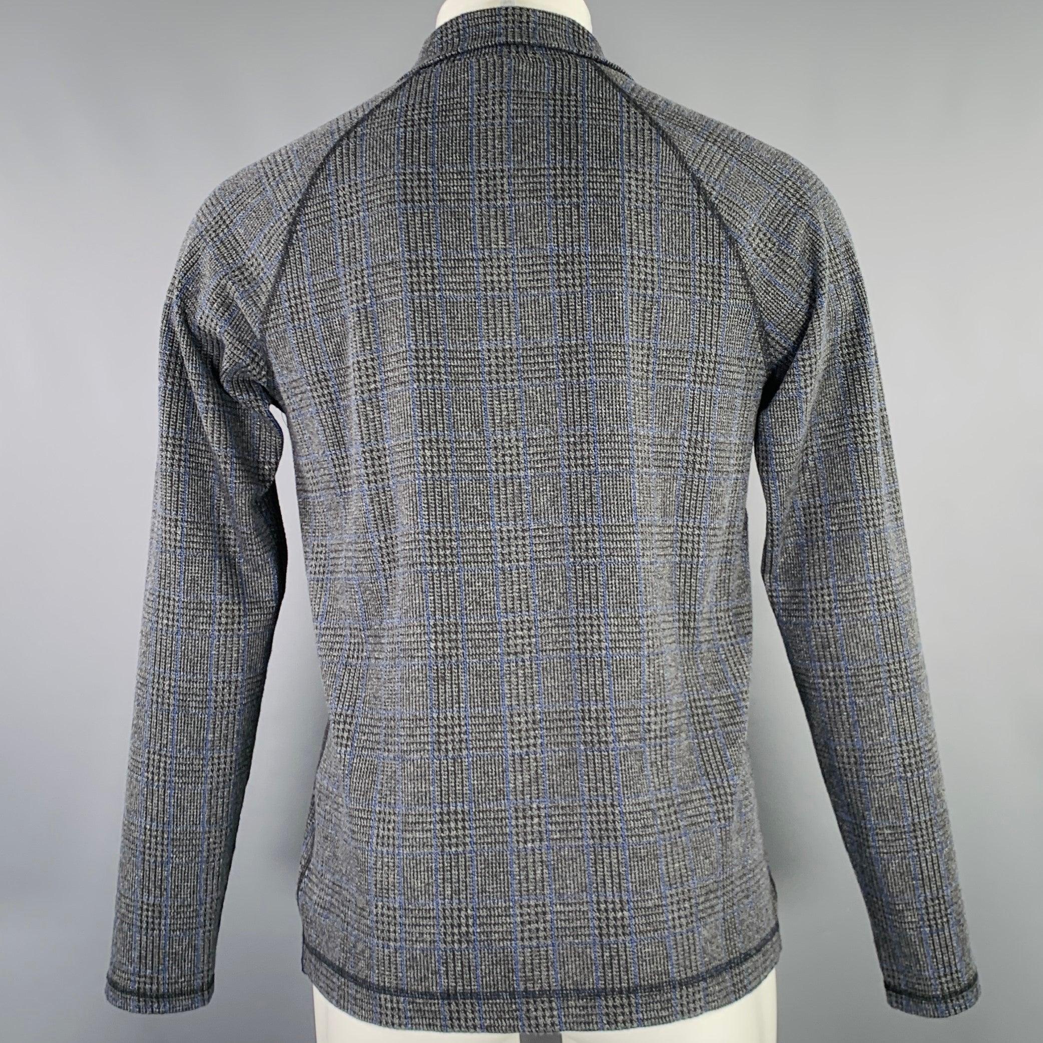 DRIES VAN NOTEN Size S Black Charcoal Glenplaid Cotton Blend 1/4 Zip Pullover Excellent état - En vente à San Francisco, CA