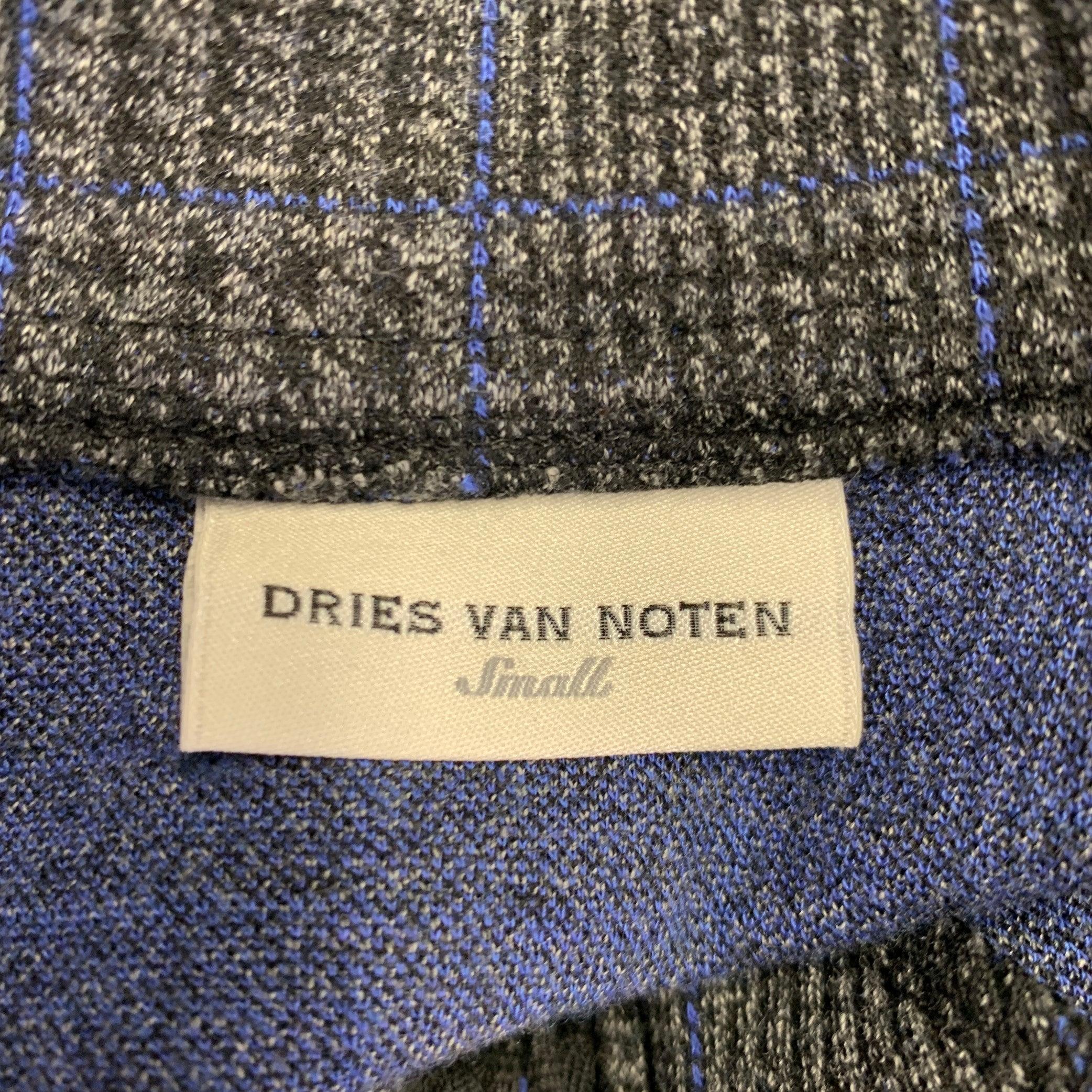 DRIES VAN NOTEN Size S Black Charcoal Glenplaid Cotton Blend 1/4 Zip Pullover Pour hommes en vente
