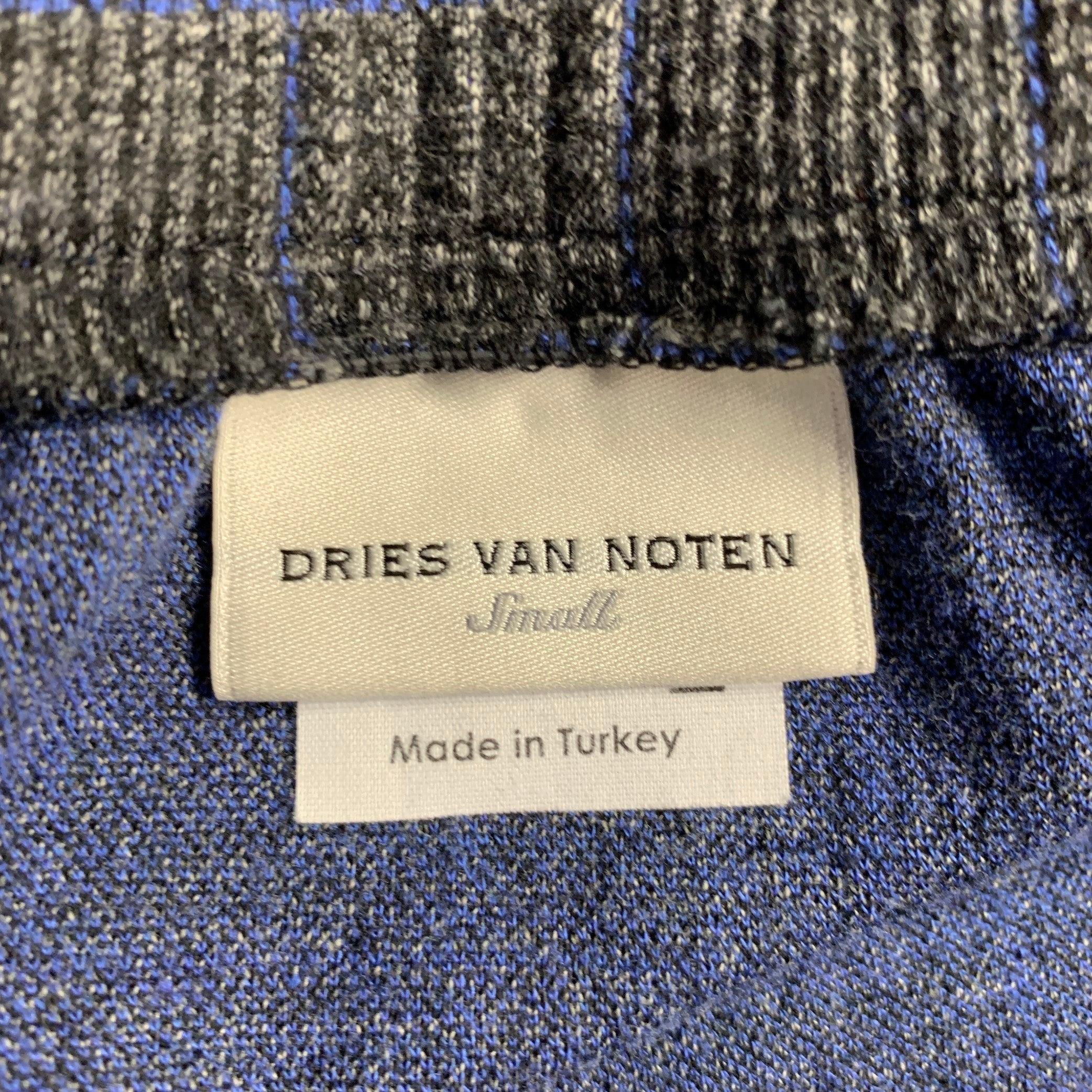 Men's DRIES VAN NOTEN Size S Black Charcoal Glenplaid Cotton Blend Casual Pants