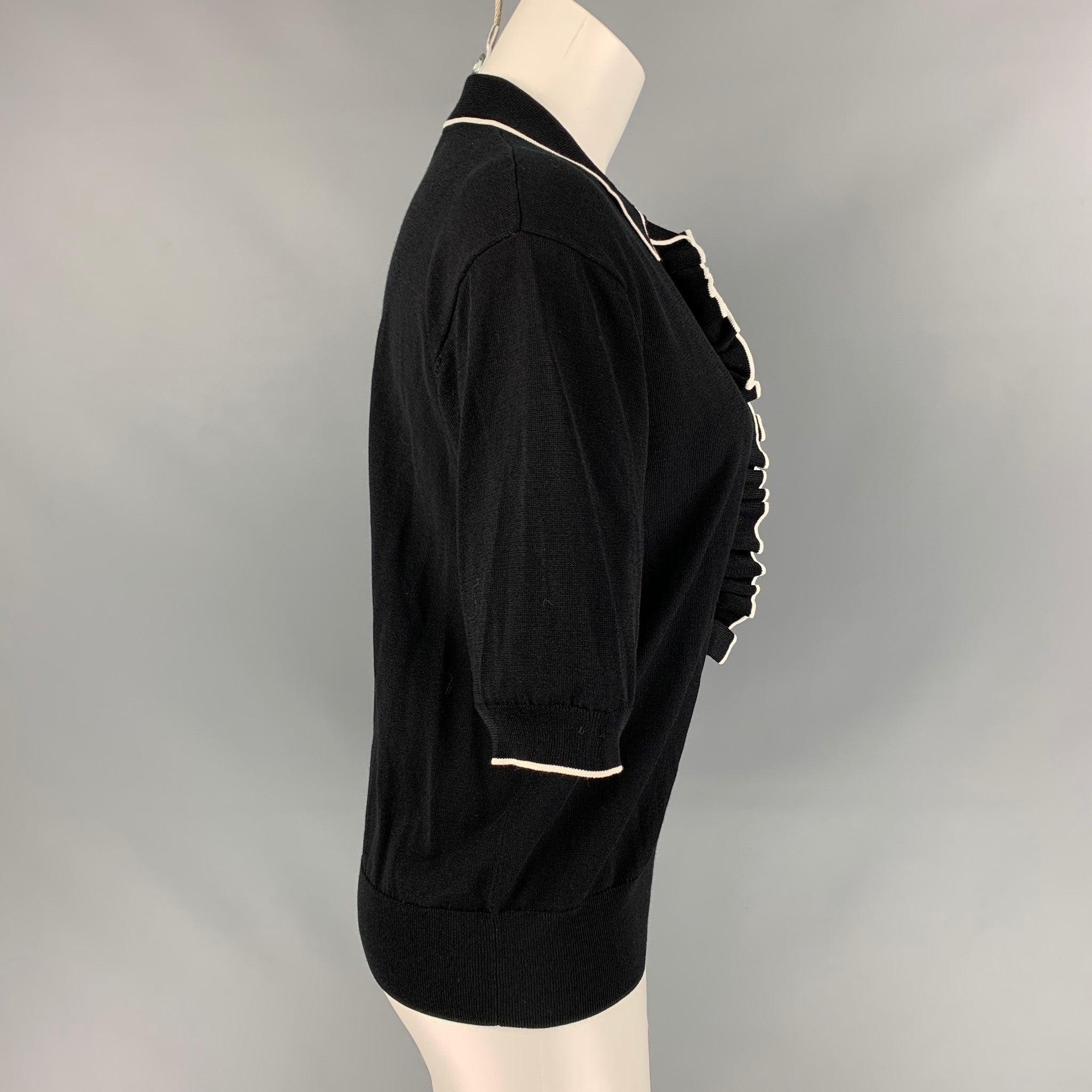 DRIES VAN NOTEN Size S Black & White Viscose / Cotton Two Tone Polo Shirt In Good Condition For Sale In San Francisco, CA