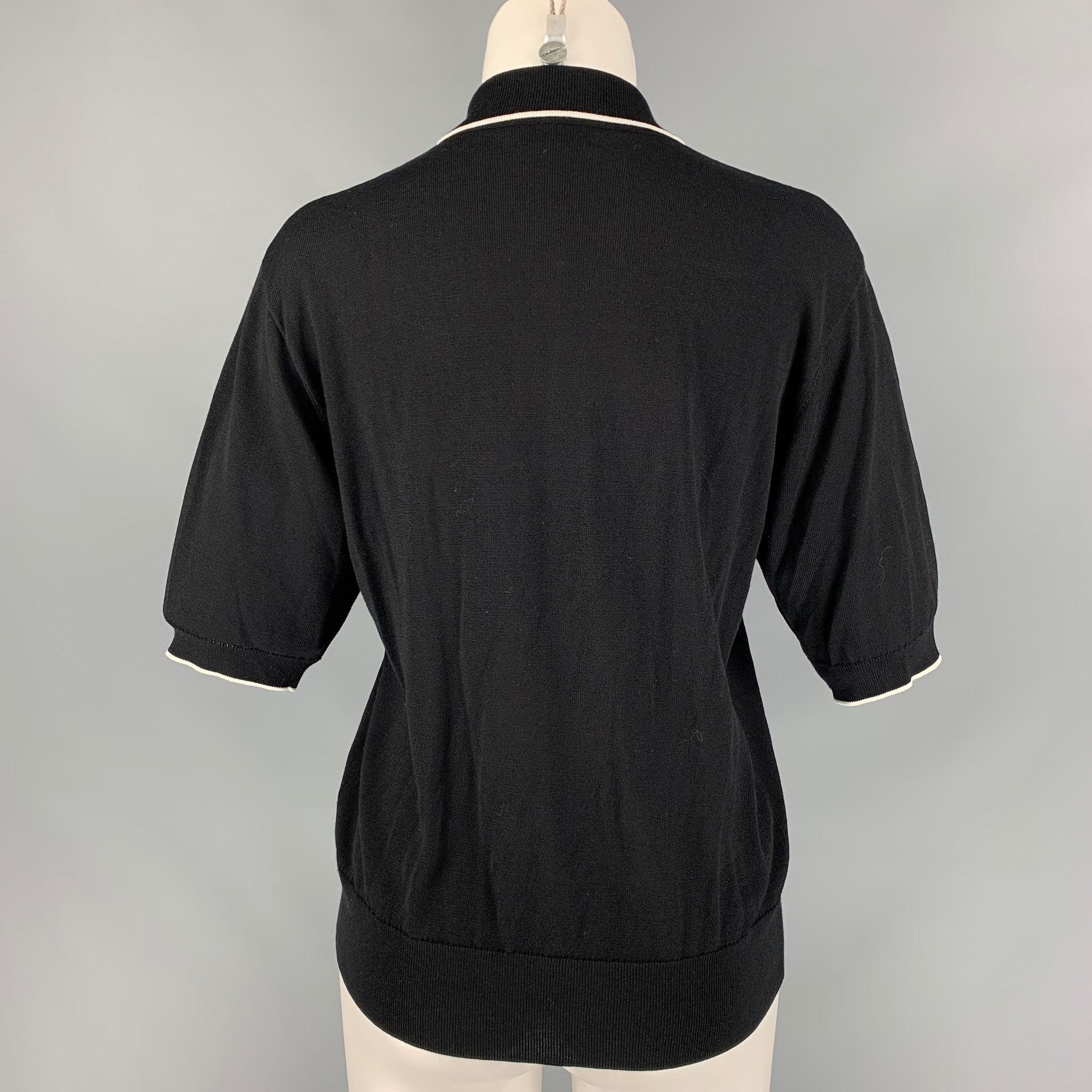 Women's DRIES VAN NOTEN Size S Black & White Viscose / Cotton Two Tone Polo Shirt For Sale