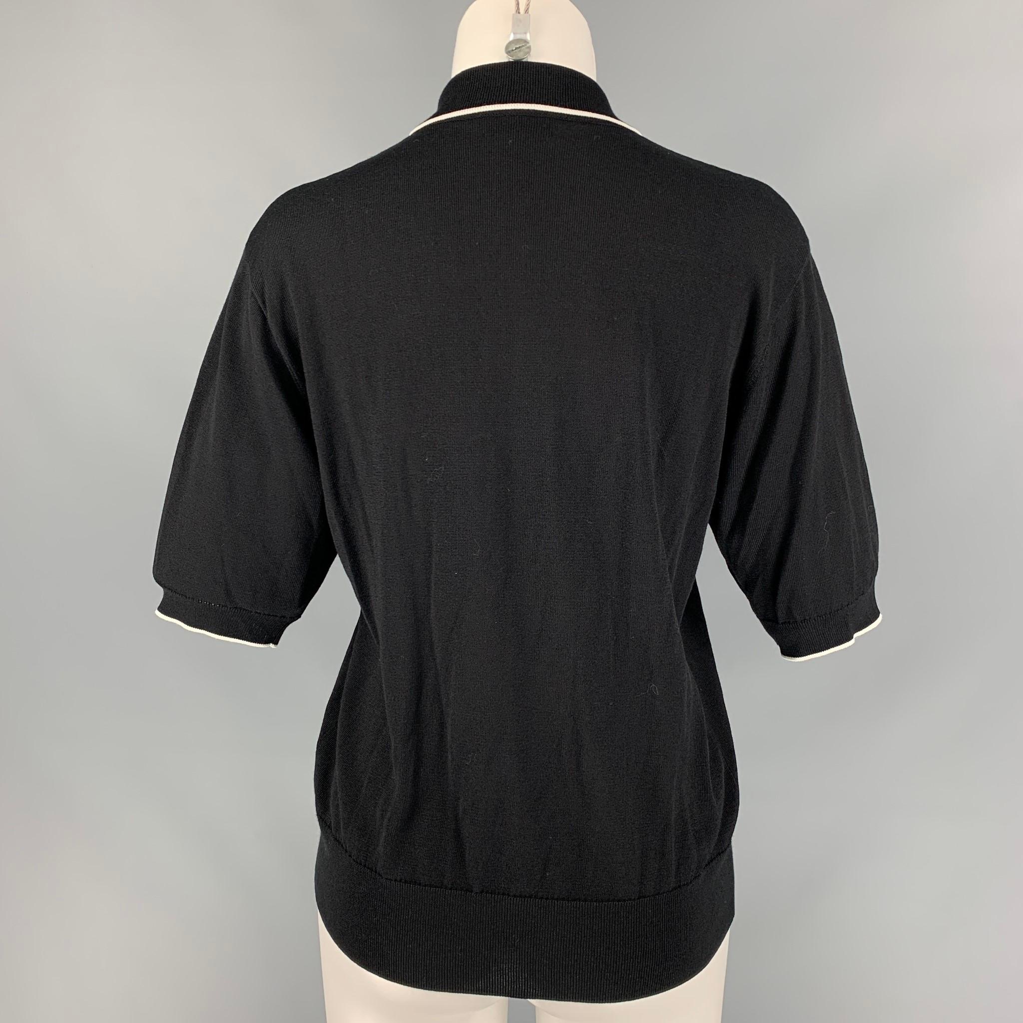 DRIES VAN NOTEN Size S Black & White Viscose / Cotton Two Tone Polo Shirt In Excellent Condition In San Francisco, CA