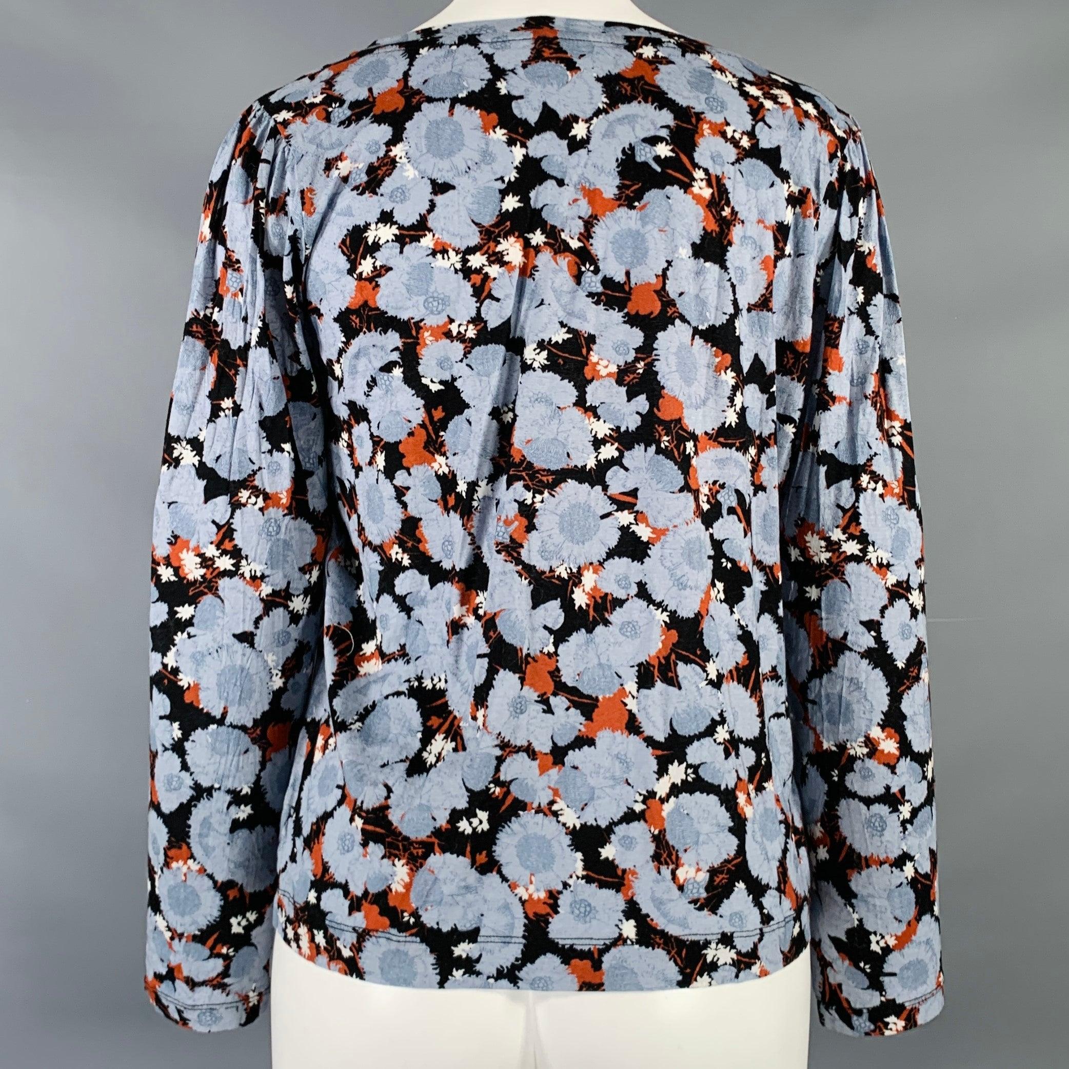 Gray DRIES VAN NOTEN Size S Blue Black Brown Cotton Abstract Floral Blouse