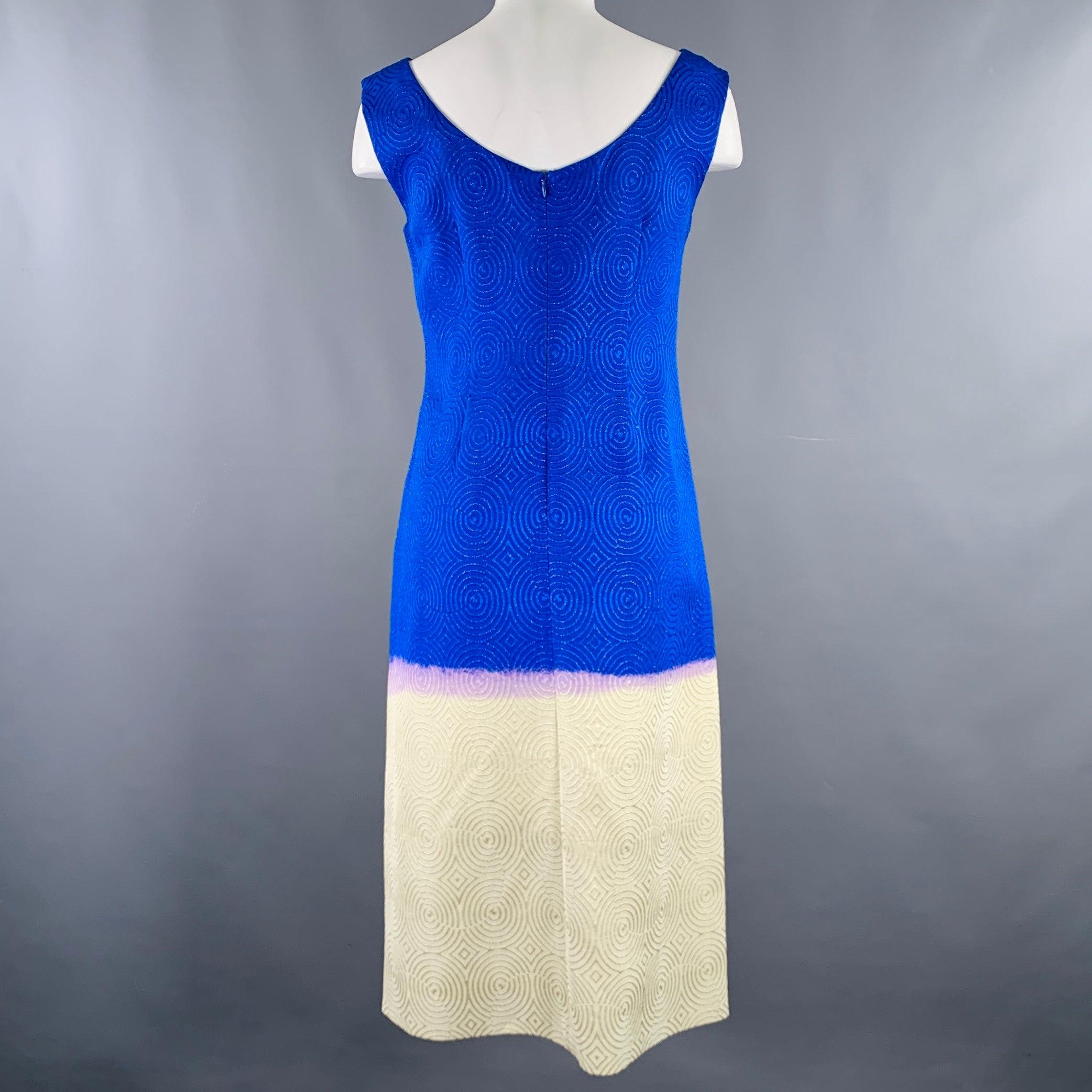 Women's DRIES VAN NOTEN Size S Blue Cream Viscose Abstract Circles Sleeveless Dress For Sale