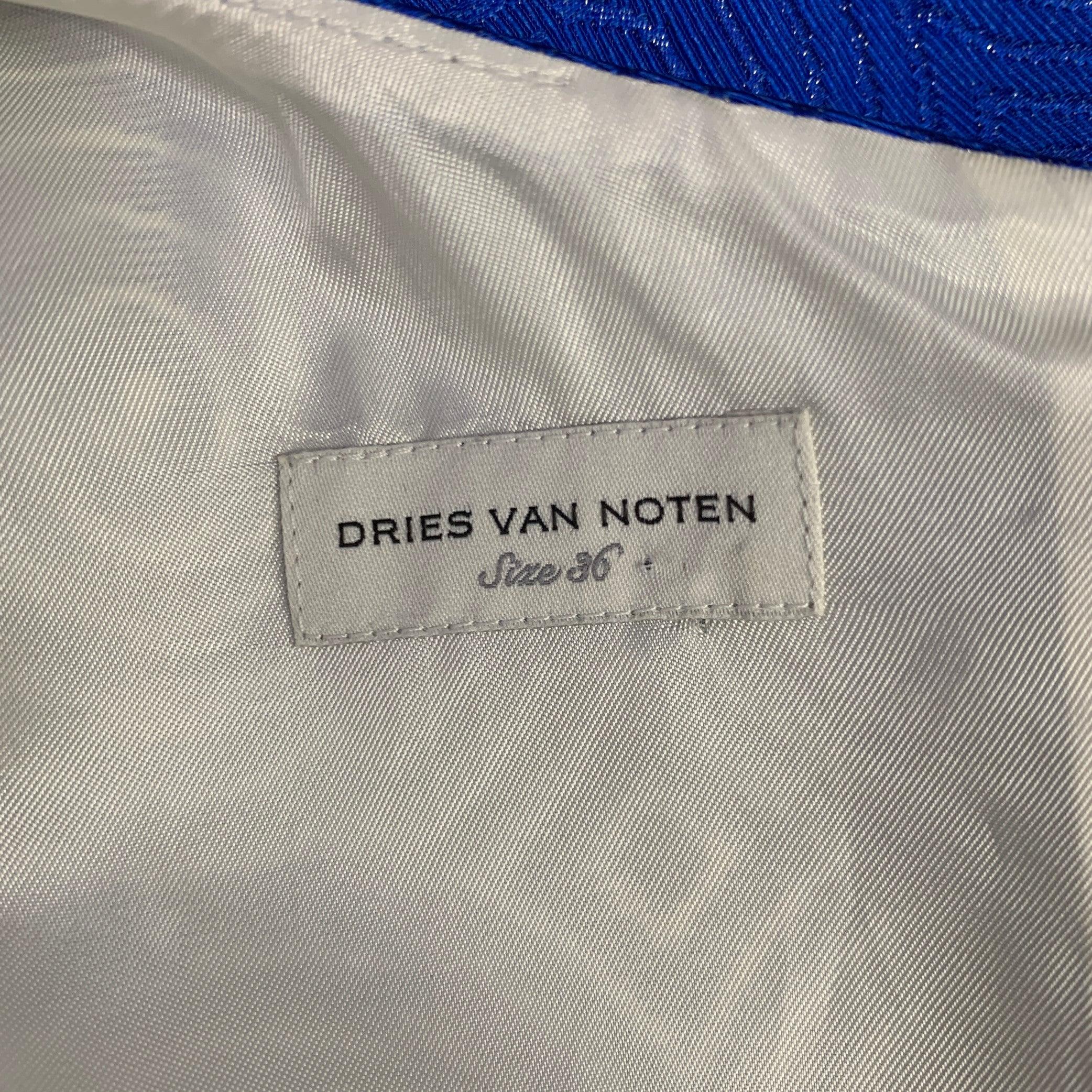 DRIES VAN NOTEN Size S Blue Cream Viscose Abstract Circles Sleeveless Dress For Sale 1