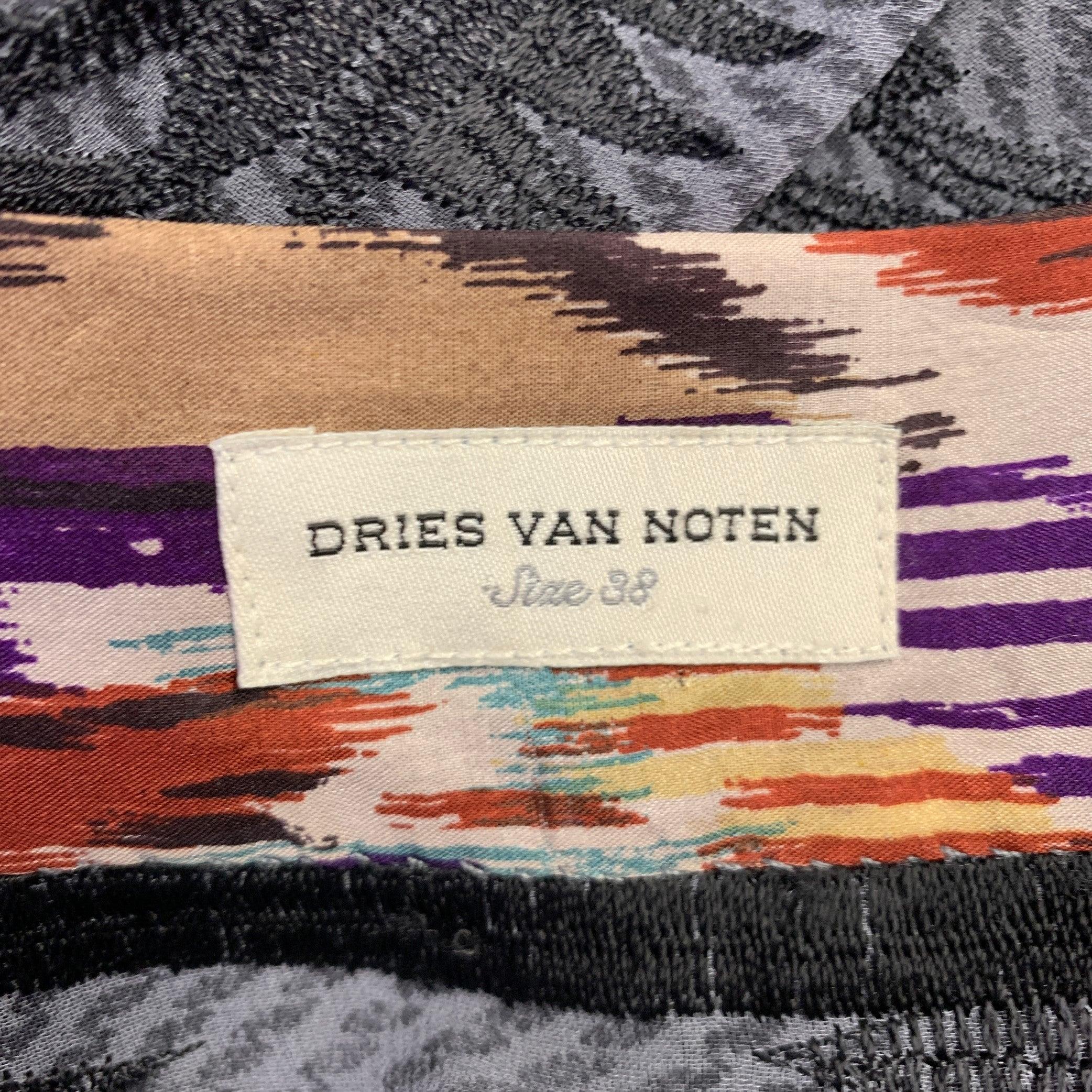DRIES VAN NOTEN Size S Blue Cream Viscose Abstract Circles Sleeveless Dress For Sale 3
