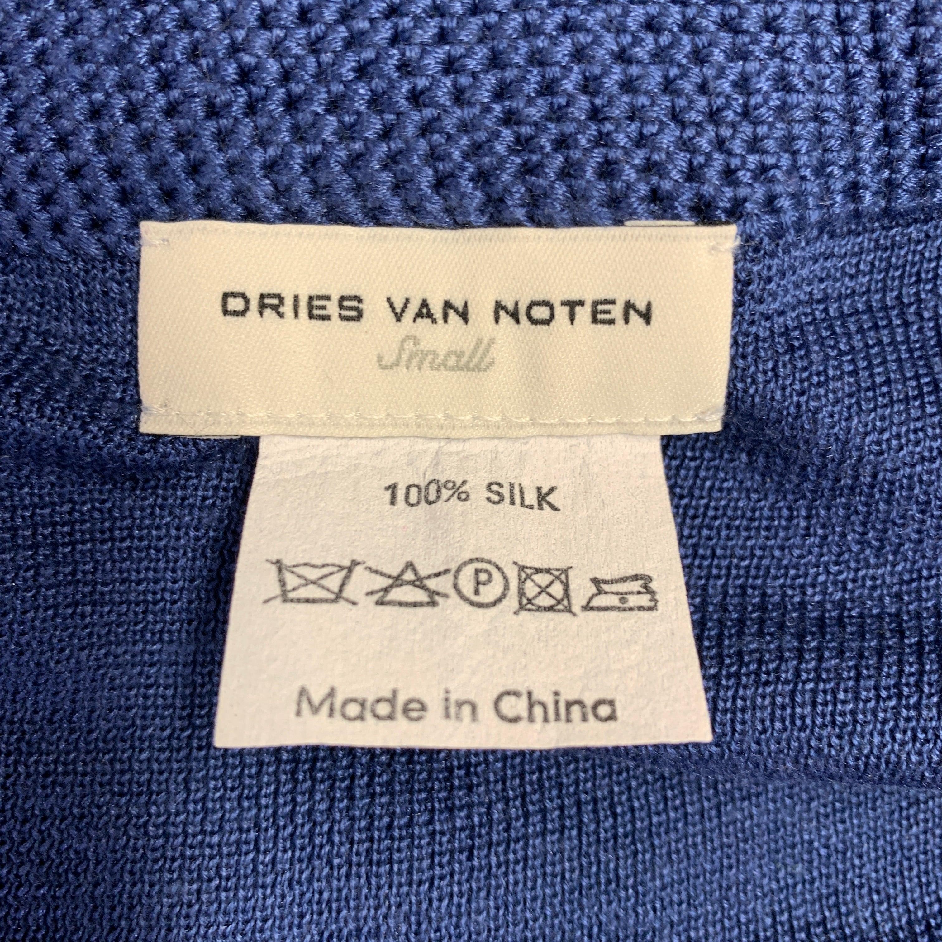 DRIES VAN NOTEN Size S Blue Silk Knit Cross Back Bodysuit Casual Top For Sale 1