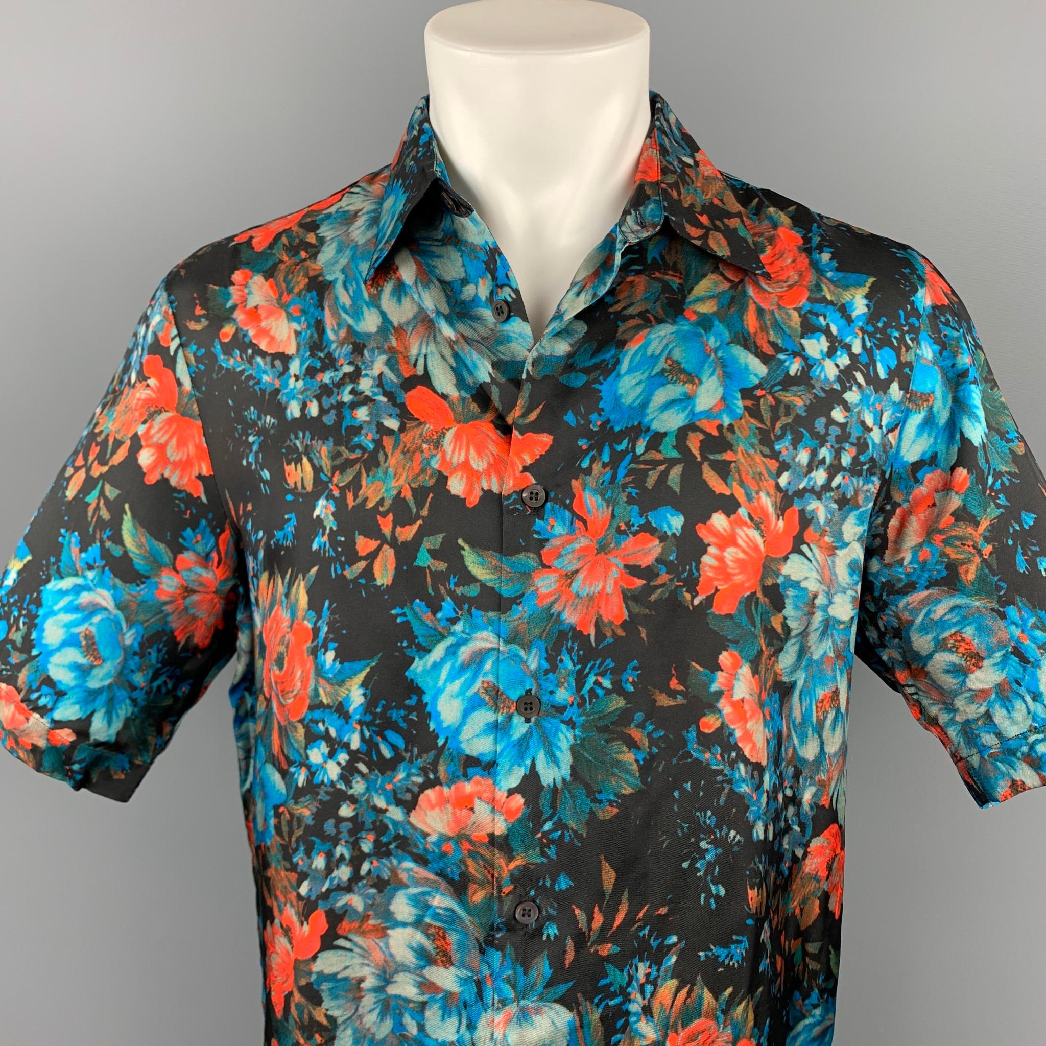 DRIES VAN NOTEN short sleeve shirt comes in a brown & blue floral cotton featuring a button up style and a spread collar. Made in Italy.

New With Tags. 
Marked: 50

Measurements:

Shoulder: 18 in. 
Chest: 42 in. 
Sleeve: 11.5 in. 
Length: 29 in.  
