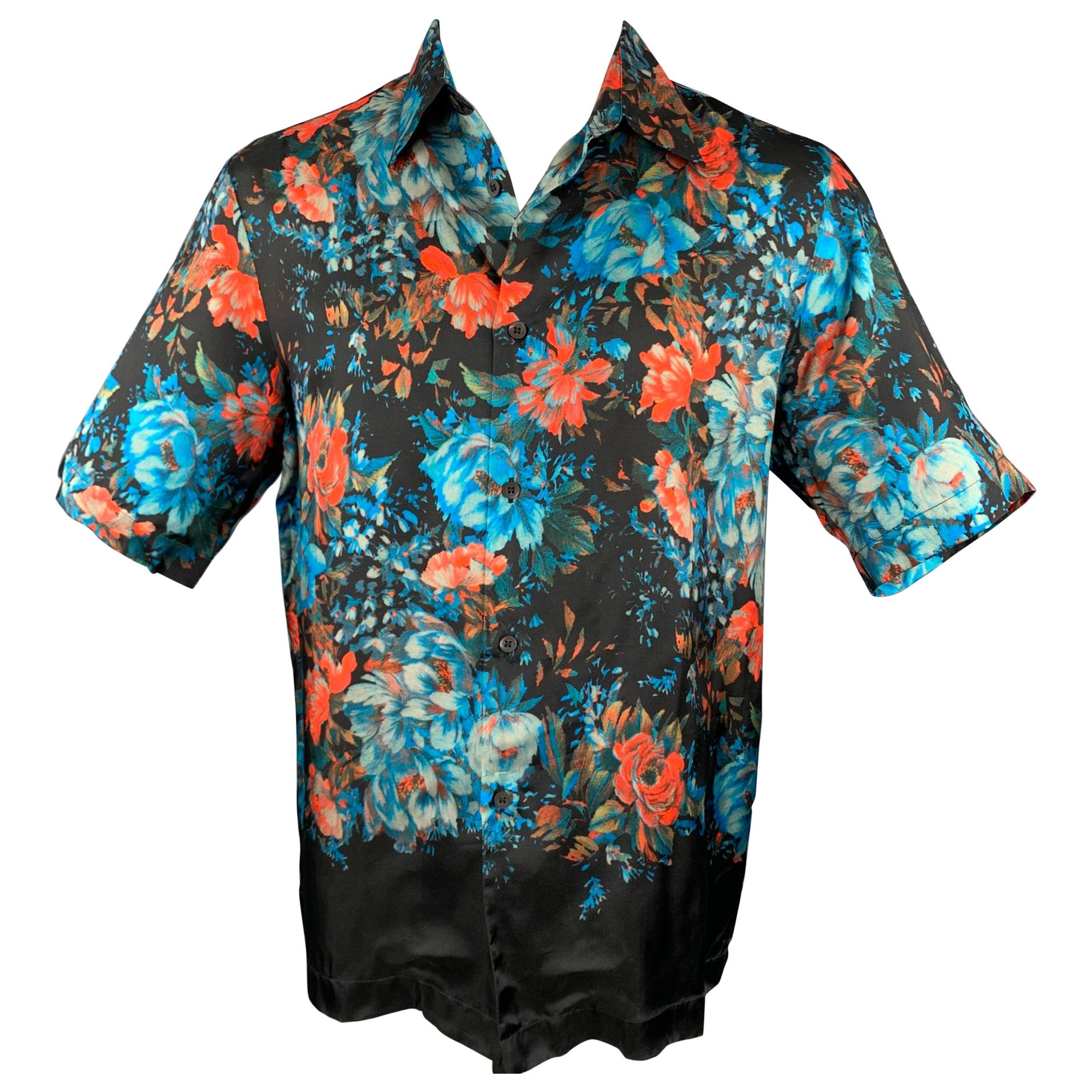 DRIES VAN NOTEN Size S Brown & Blue Floral Viscose Button Up Short Sleeve Shirt