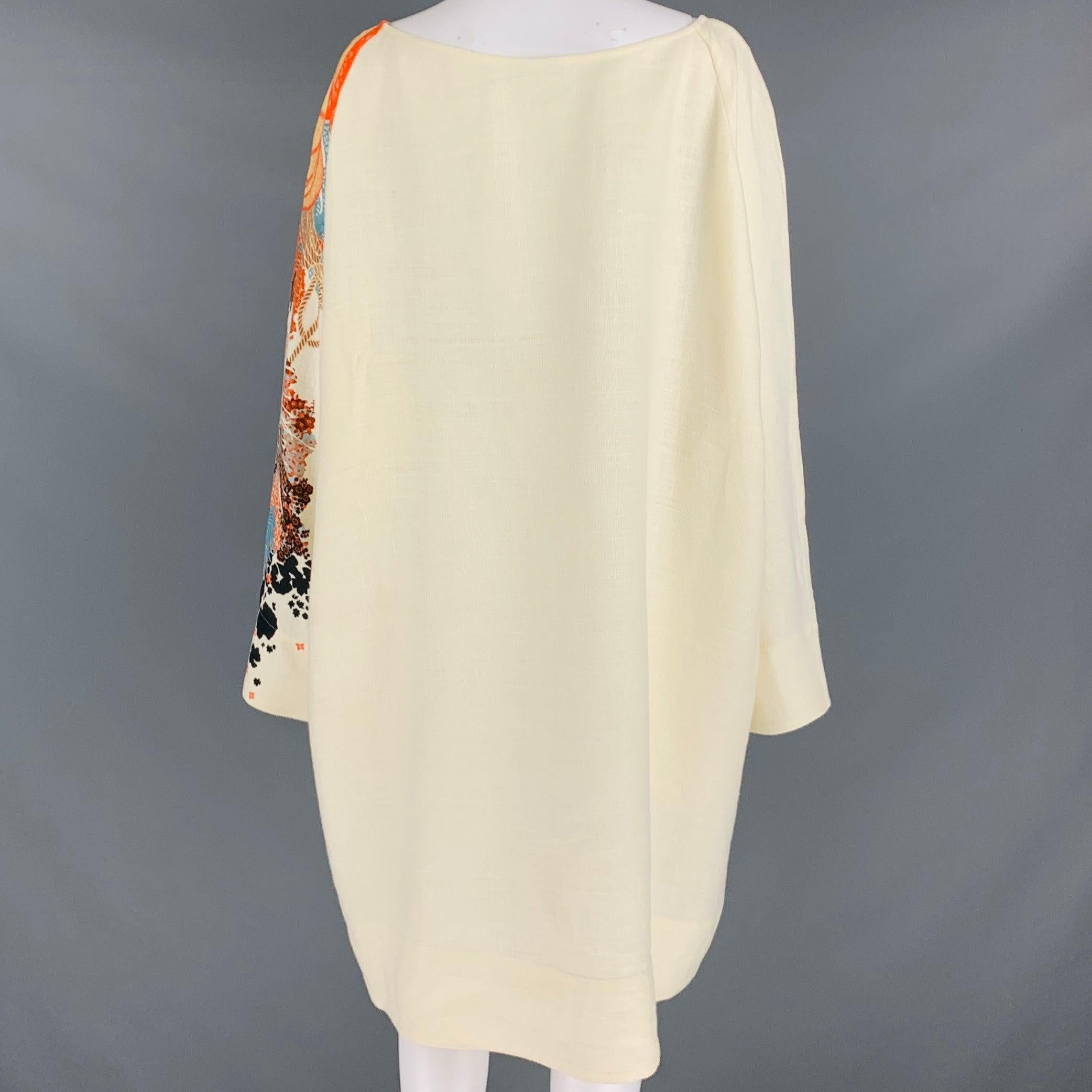 DRIES VAN NOTEN Size S Cream Multi Color Linen Abstract Floral Oversized Dress In Good Condition For Sale In San Francisco, CA