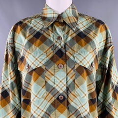 DRIES VAN NOTEN Size S Green Brown Cotton Plaid Shirt Dress