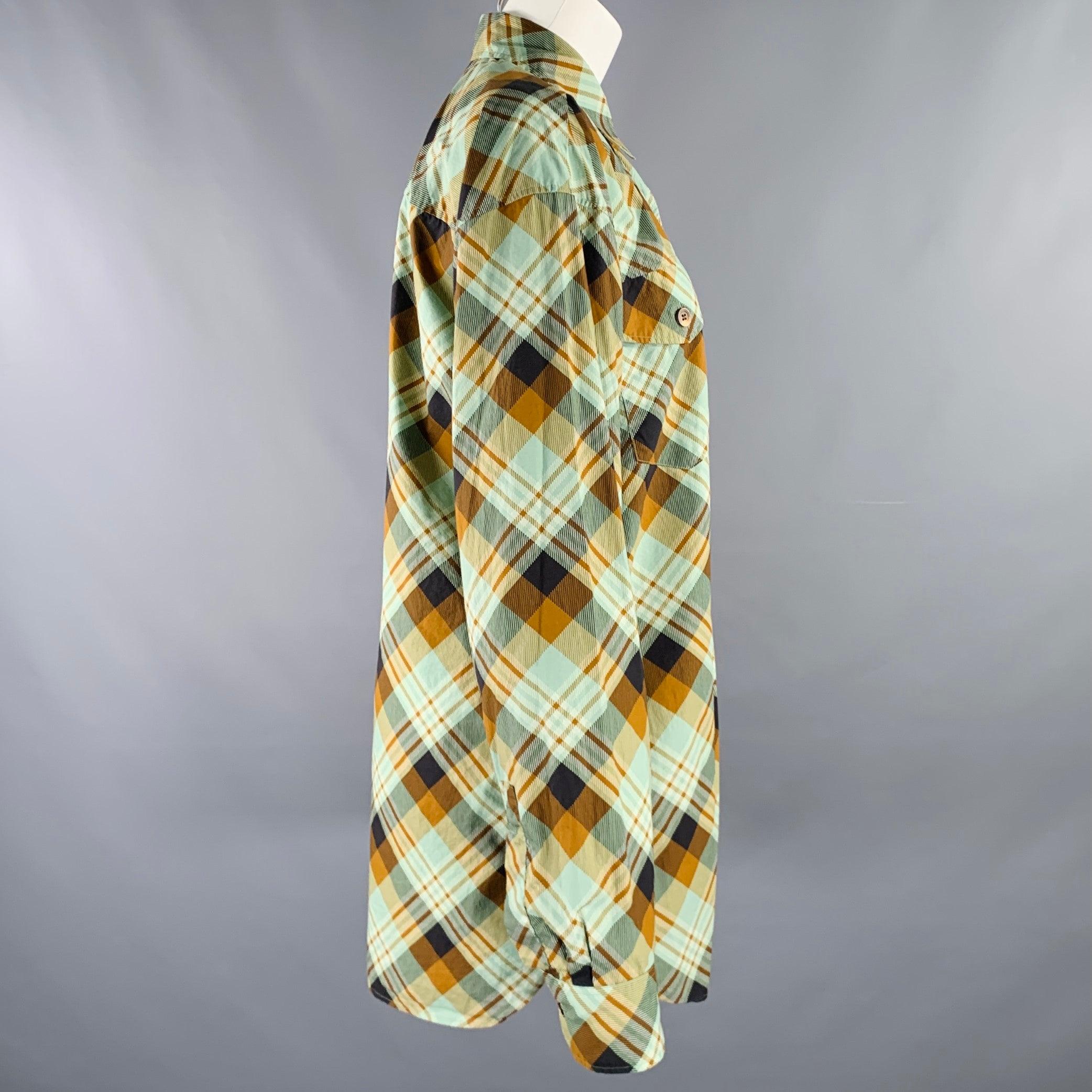 DRIES VAN NOTEN Größe S Grün Braun Baumwolle Kariertes Hemdkleid im Zustand „Hervorragend“ im Angebot in San Francisco, CA