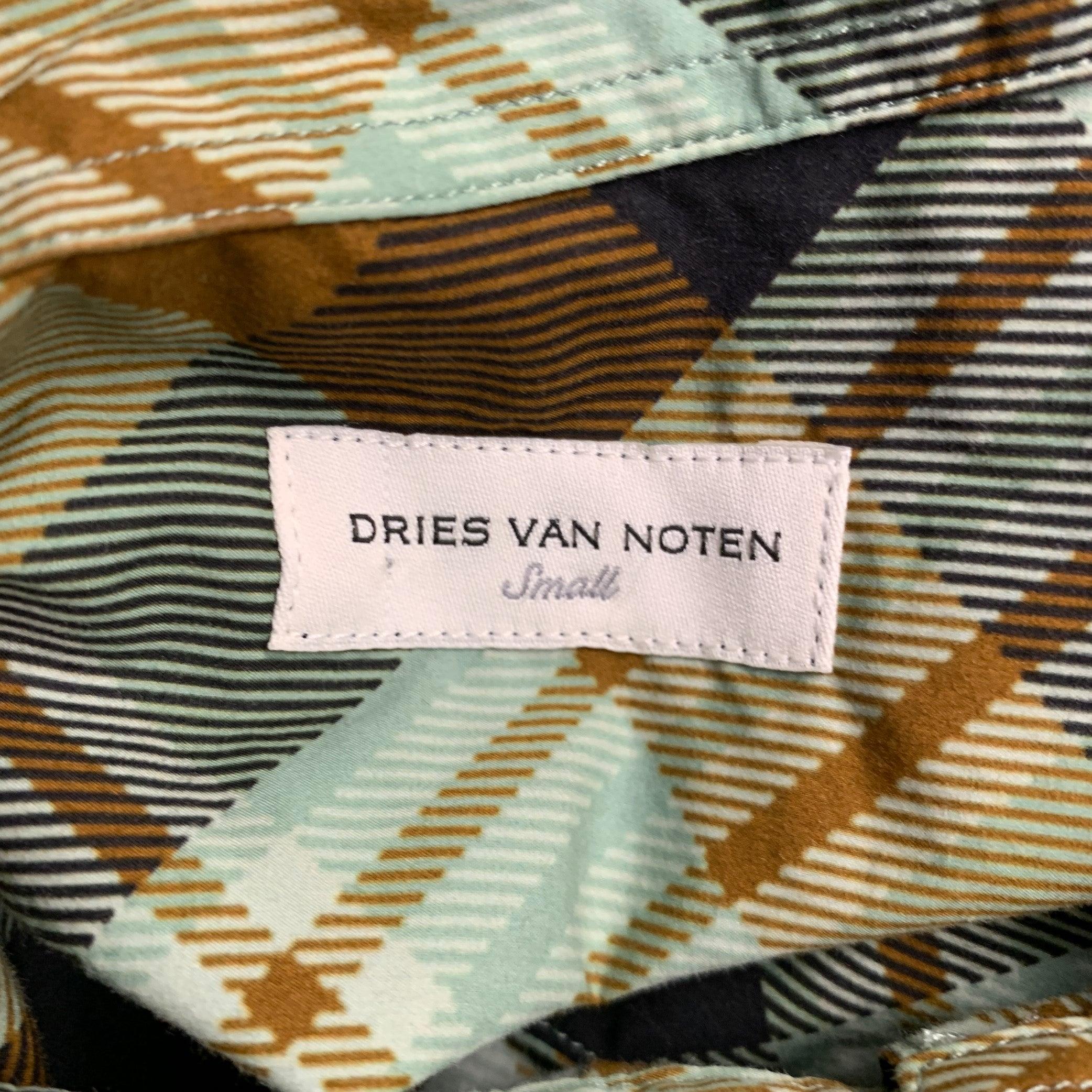 DRIES VAN NOTEN Größe S Grün Braun Baumwolle Kariertes Hemdkleid im Angebot 1