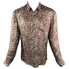 Retro DRIES VAN NOTEN Size S Grey & Brown Leopard Viscose Button Up Long Sleeve Shirt