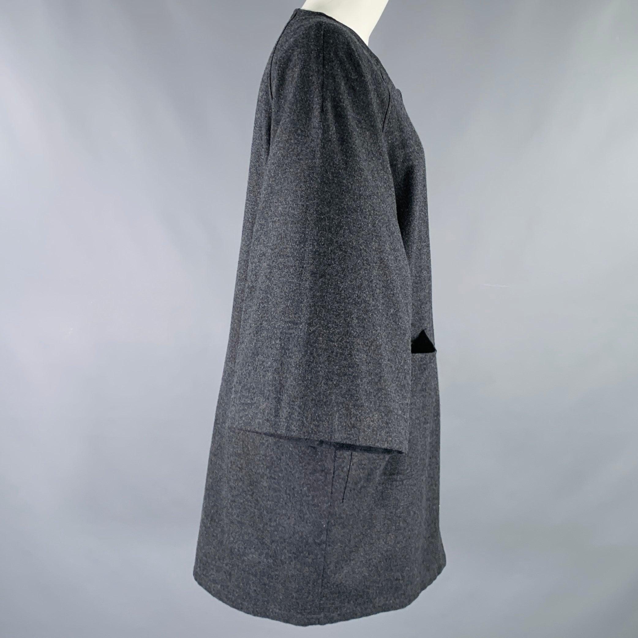 Noir DRIES VAN NOTEN Size S Grey Wool Cashmere Collarless Zip Up Coat en vente