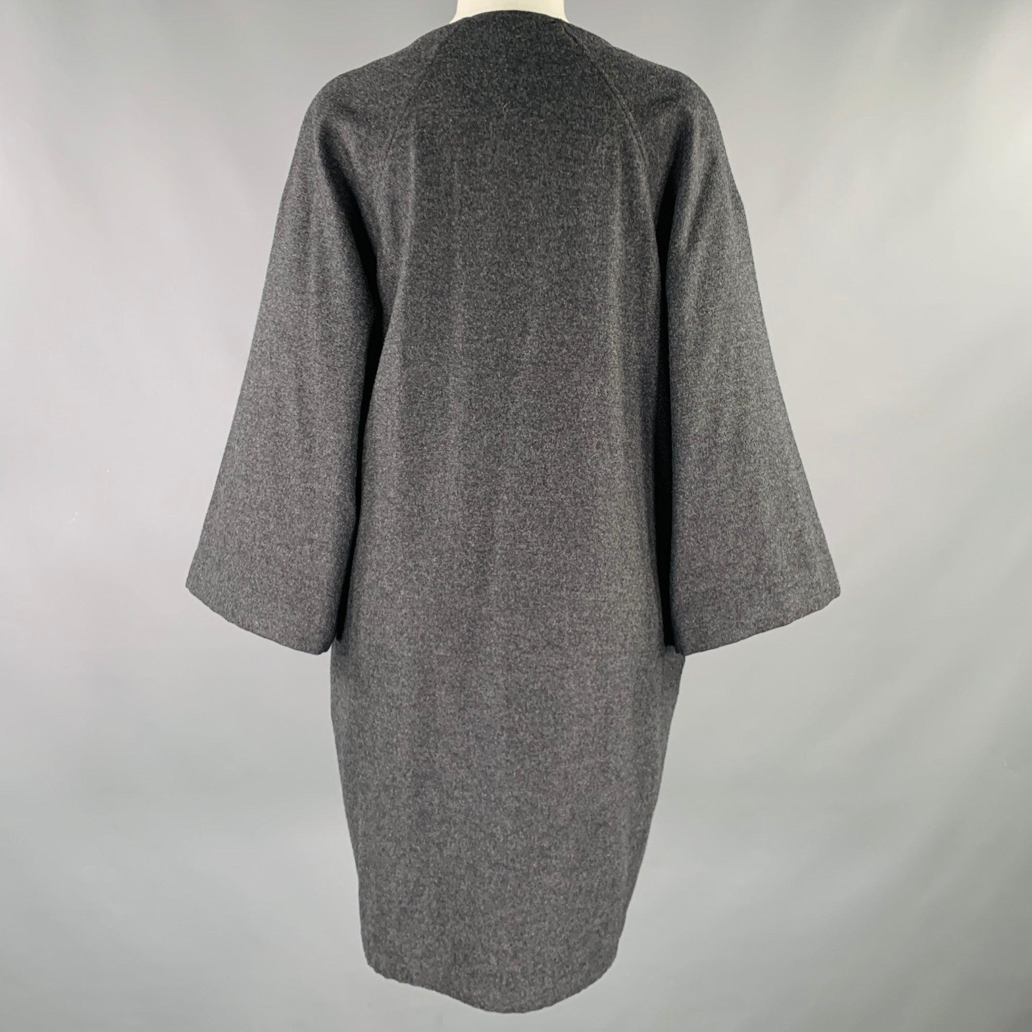 DRIES VAN NOTEN Size S Grey Wool Cashmere Collarless Zip Up Coat Excellent état - En vente à San Francisco, CA