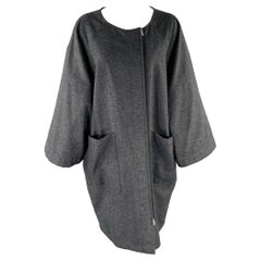 DRIES VAN NOTEN Taglia S Cappotto grigio in lana e cachemire senza collo con zip