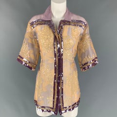 DRIES VAN NOTEN Size S Lavender & Gold Sequined Silk Blouse