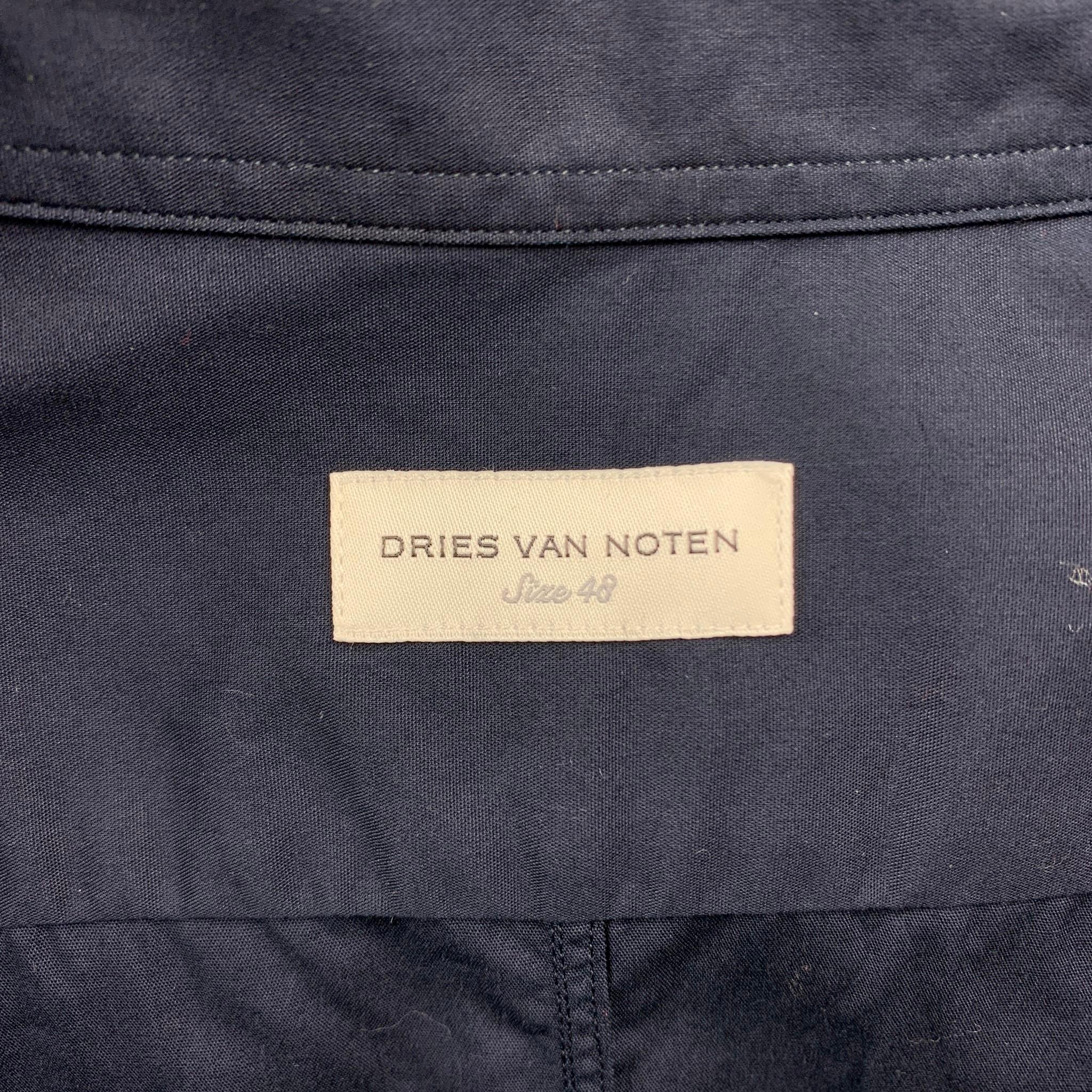 DRIES VAN NOTEN Size S Navy Cotton Button Up Long Sleeve Shirt In Good Condition In San Francisco, CA