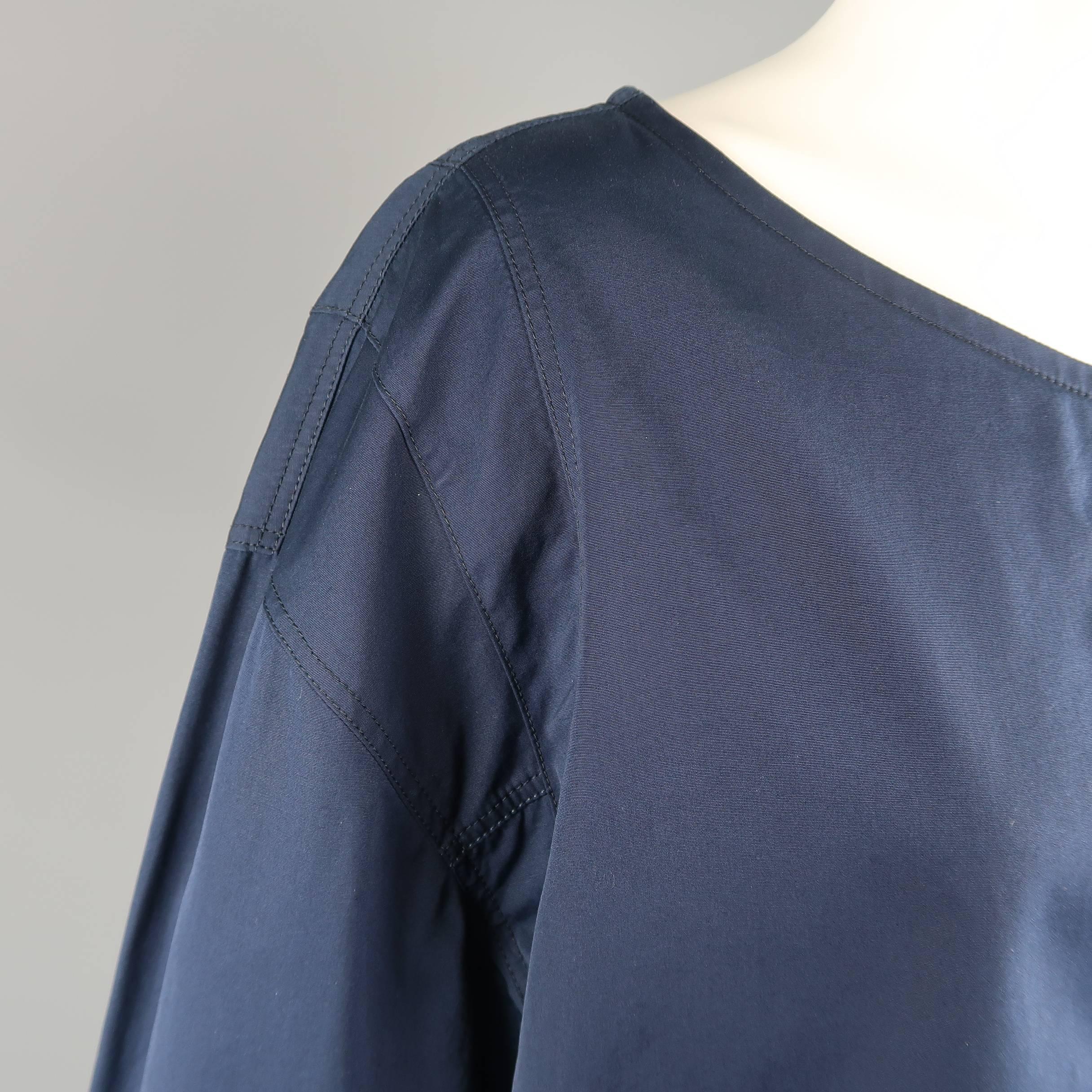 DRIES VAN NOTEN Size S Navy Cotton Long Sleeve Oversized Shirt Dress In Excellent Condition In San Francisco, CA