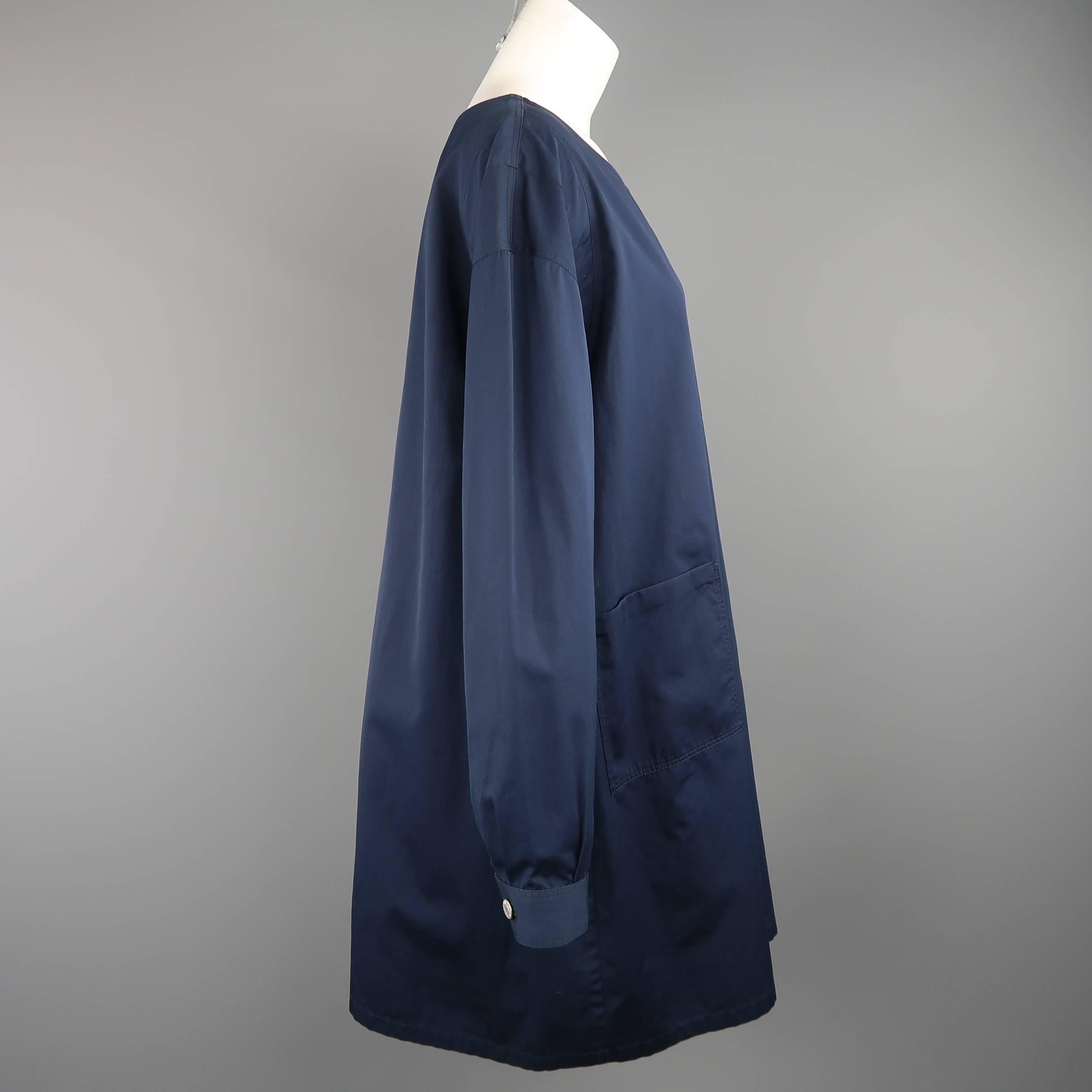 Women's DRIES VAN NOTEN Size S Navy Cotton Long Sleeve Oversized Shirt Dress