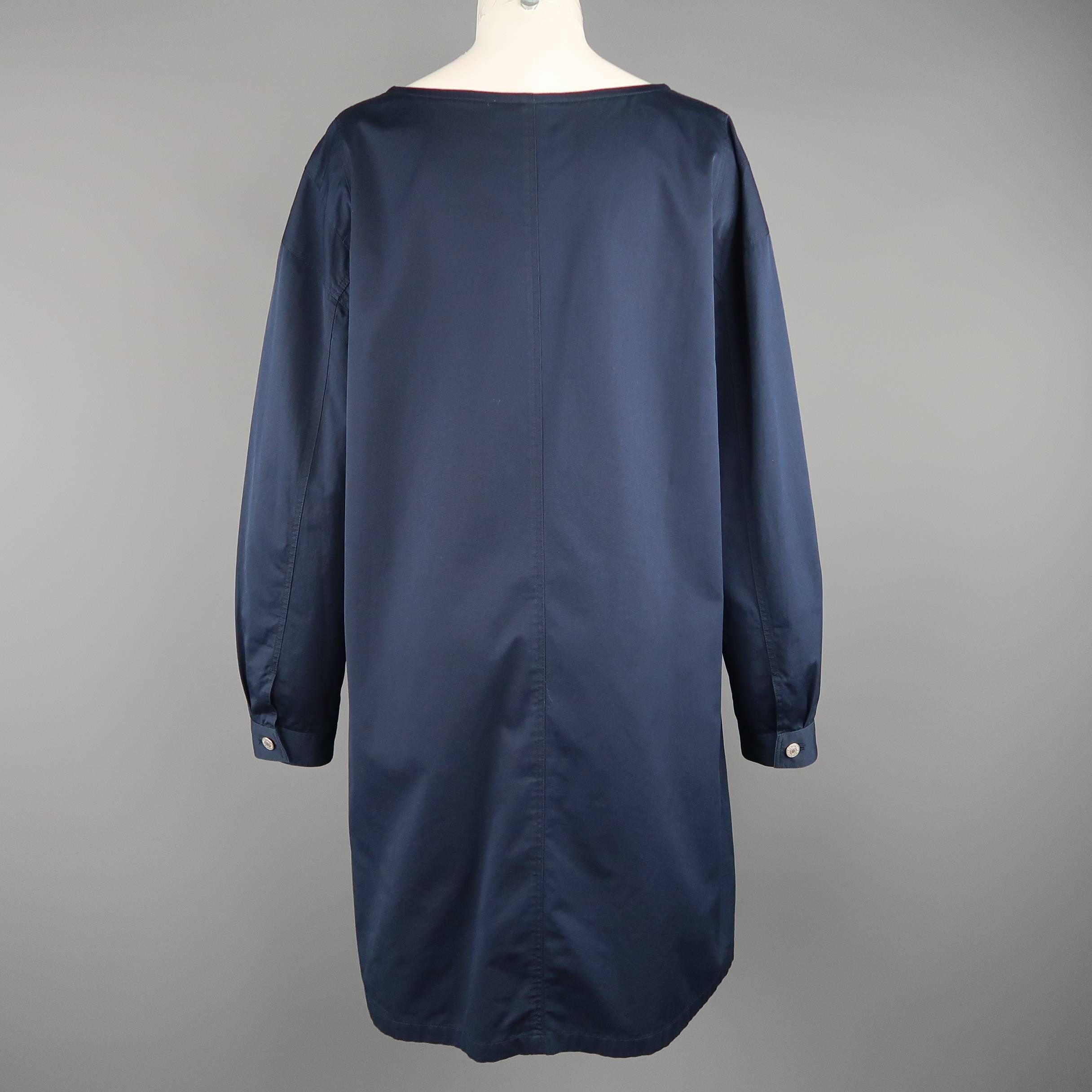 DRIES VAN NOTEN Size S Navy Cotton Long Sleeve Oversized Shirt Dress 2