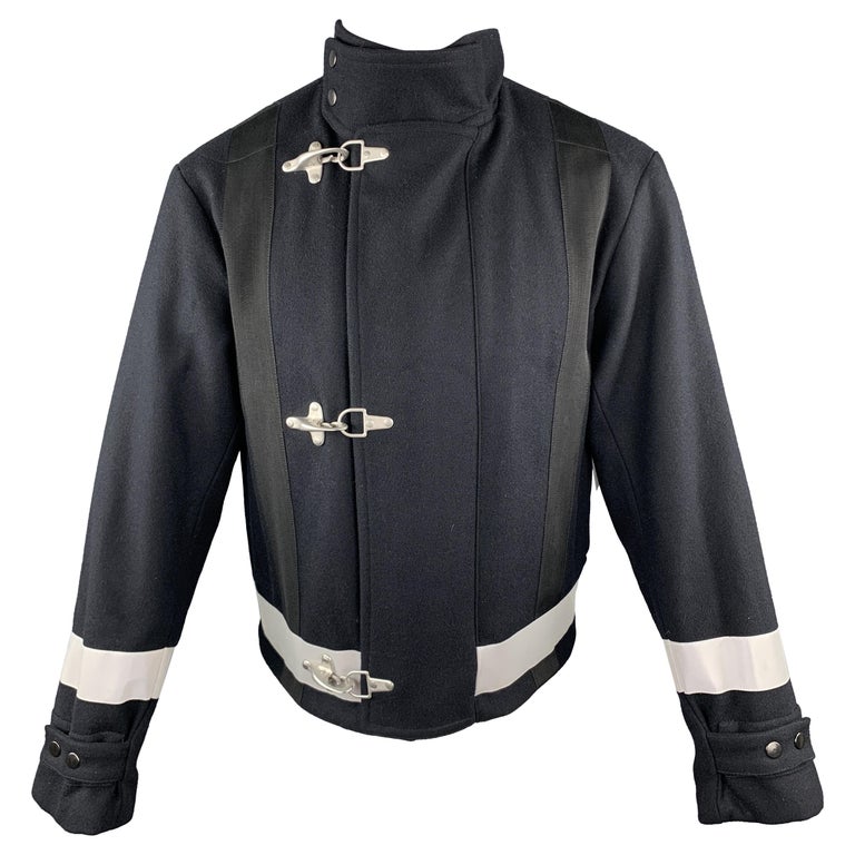 DRIES VAN NOTEN Size S Navy Solid Hook and Eye Jacket at 1stDibs hook